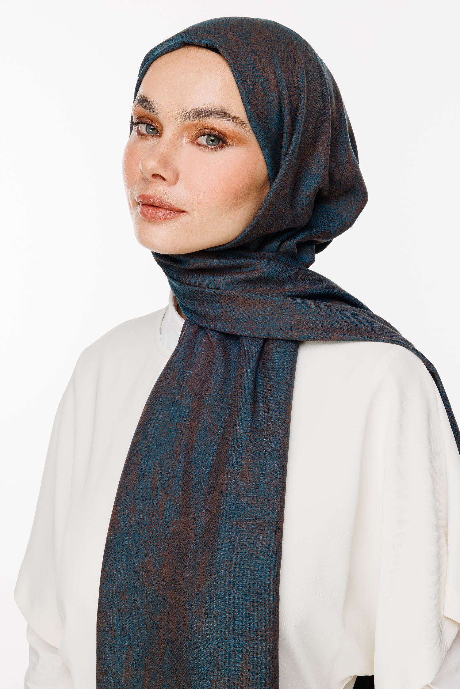 Marrakech Double Sided Shawl - Bitter Coffee-Petroleum Blue