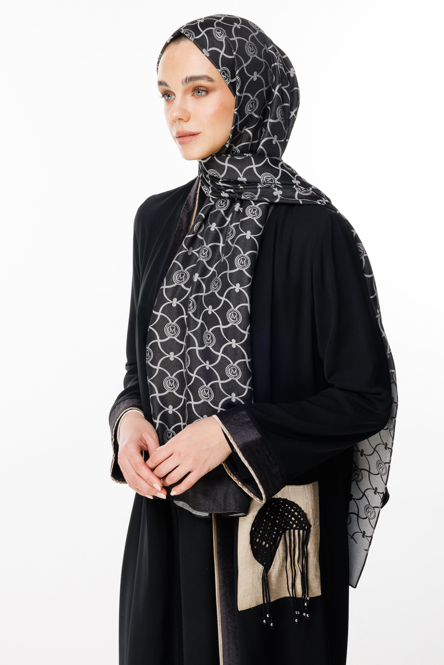 Marrakech Pattern Double-Sided Shawl - Black-Black