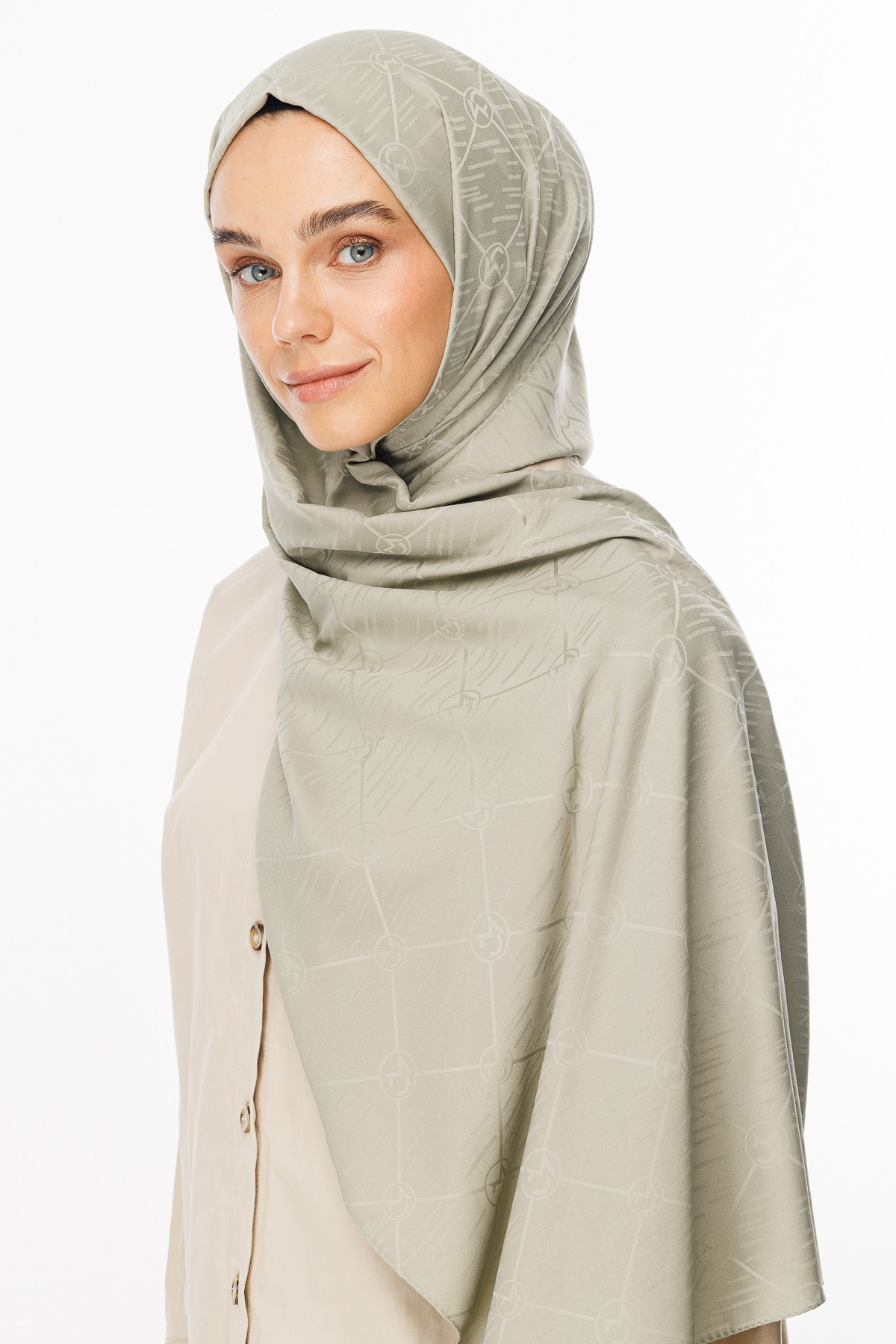 Moon Is Pattern Jacquard Shawl - Sage