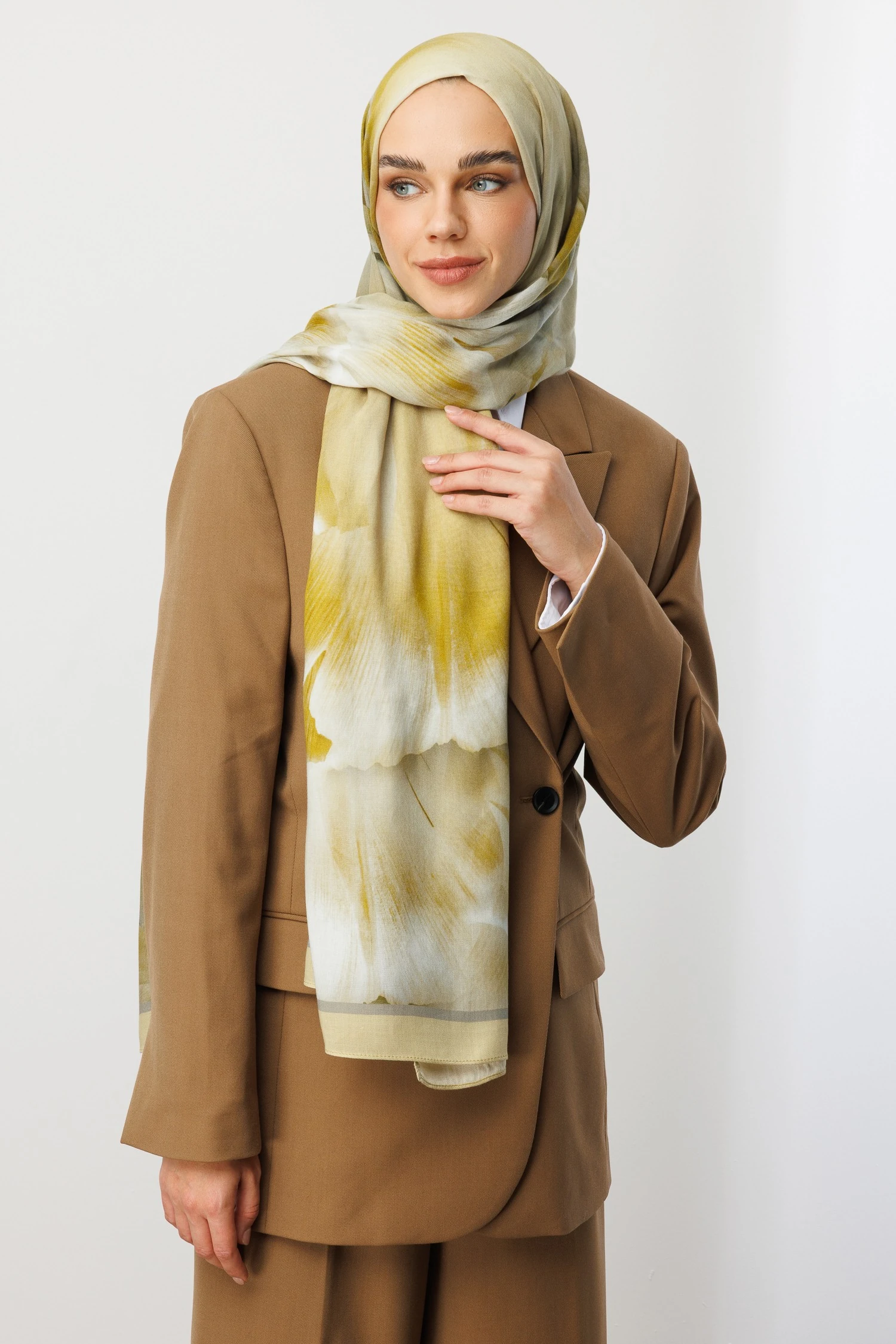 Fleur Desen Rami Şal - Oliv Yeşili