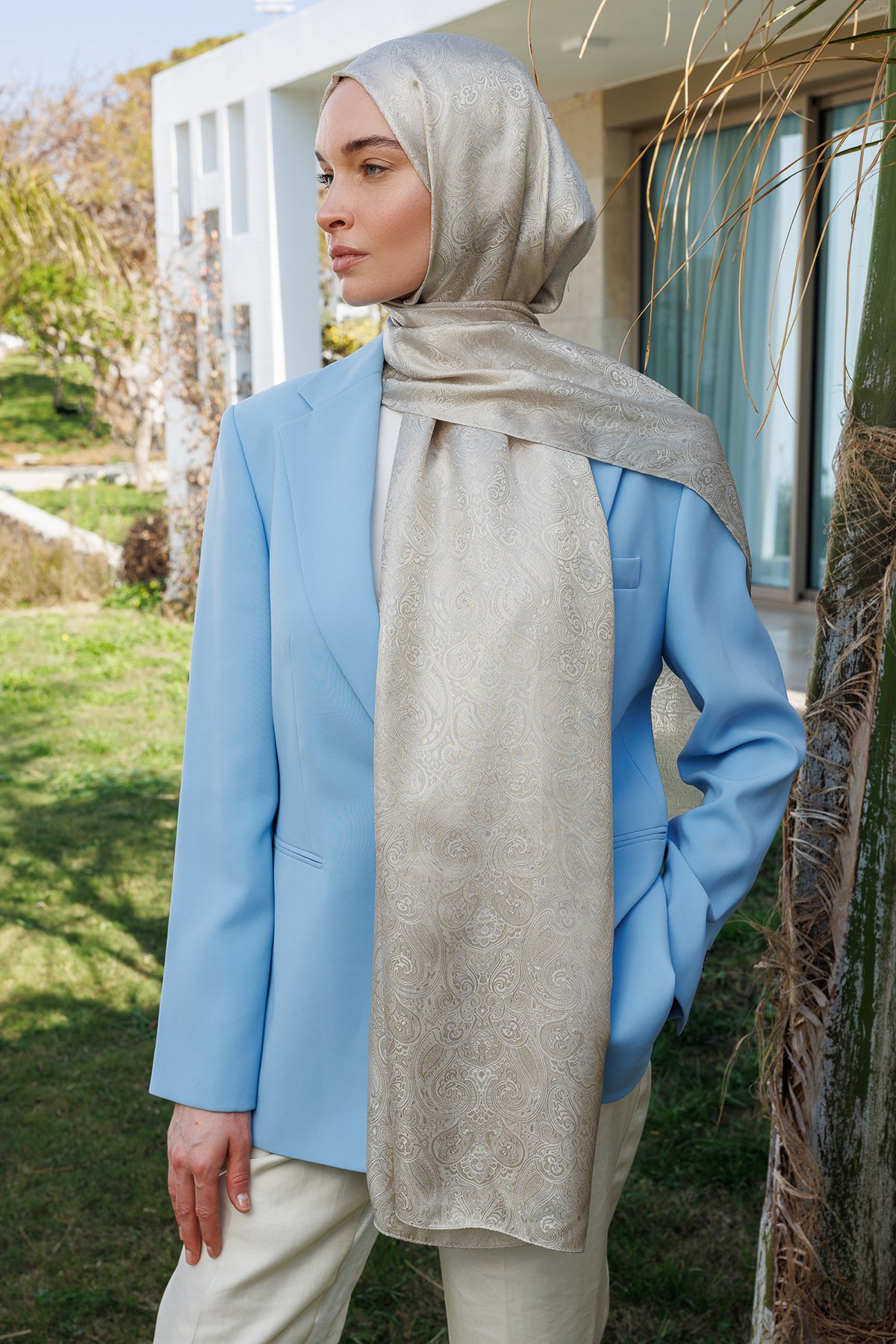 Moren Pattern Shine Line Shawl - Mink-Cağla