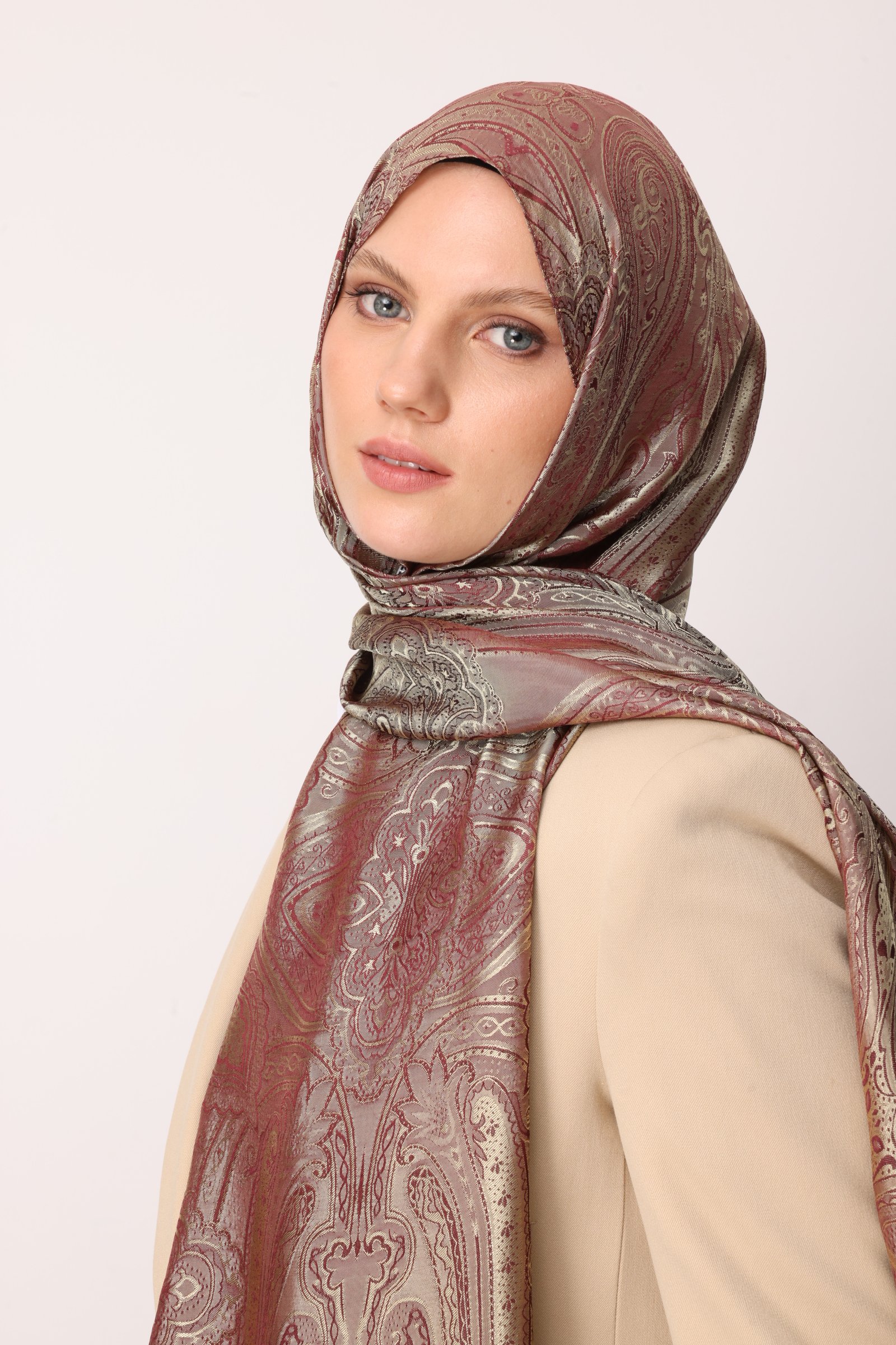 Liva Desen Shine Line Şal - Mürdüm-Somon