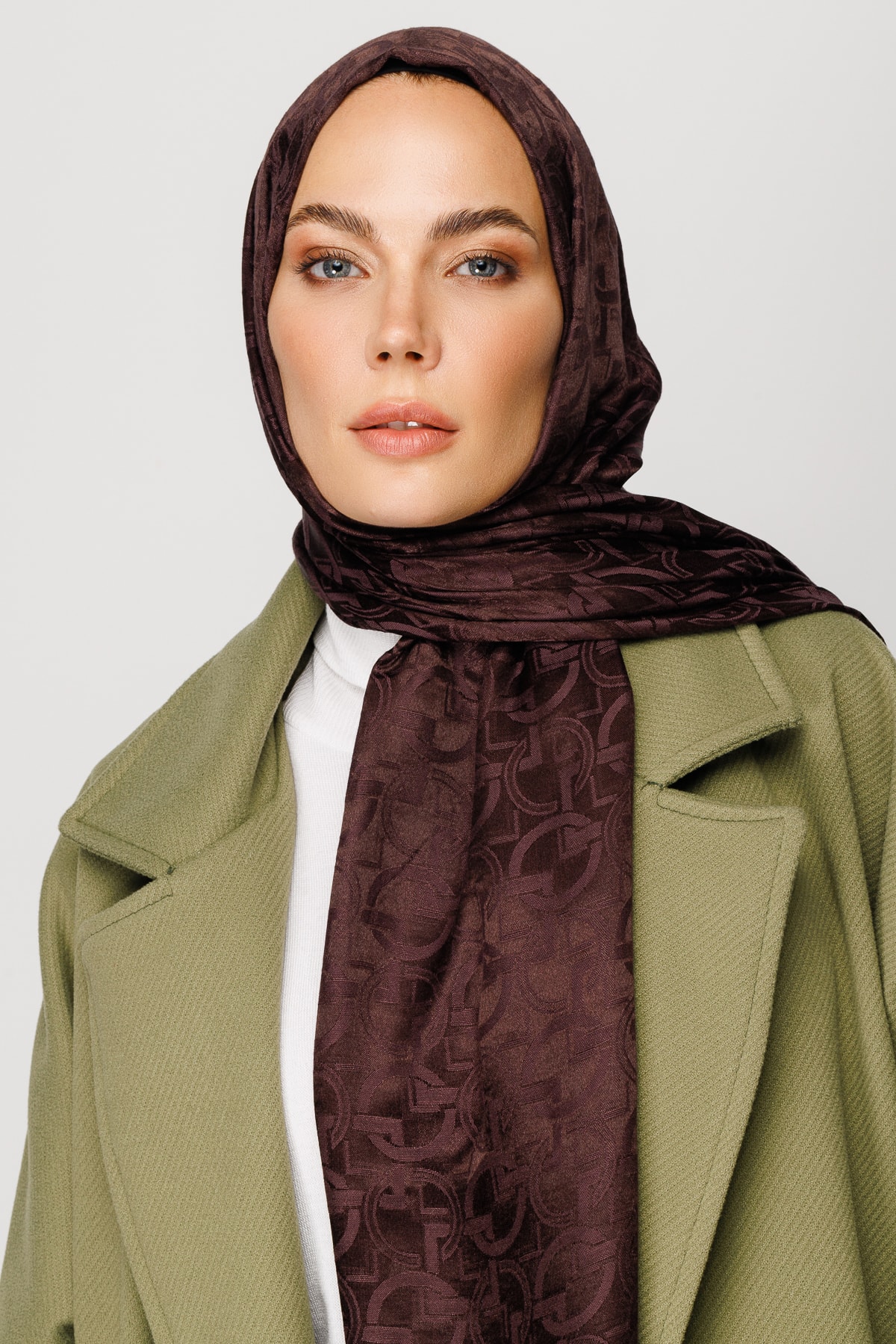 Longar Pattern Shiny Jacquard Shawl - Bitter Coffee