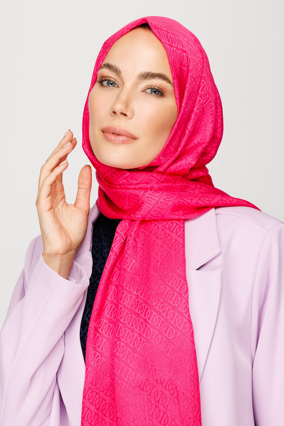 Forever Desen Parlak Jakar Şal - Fuşya