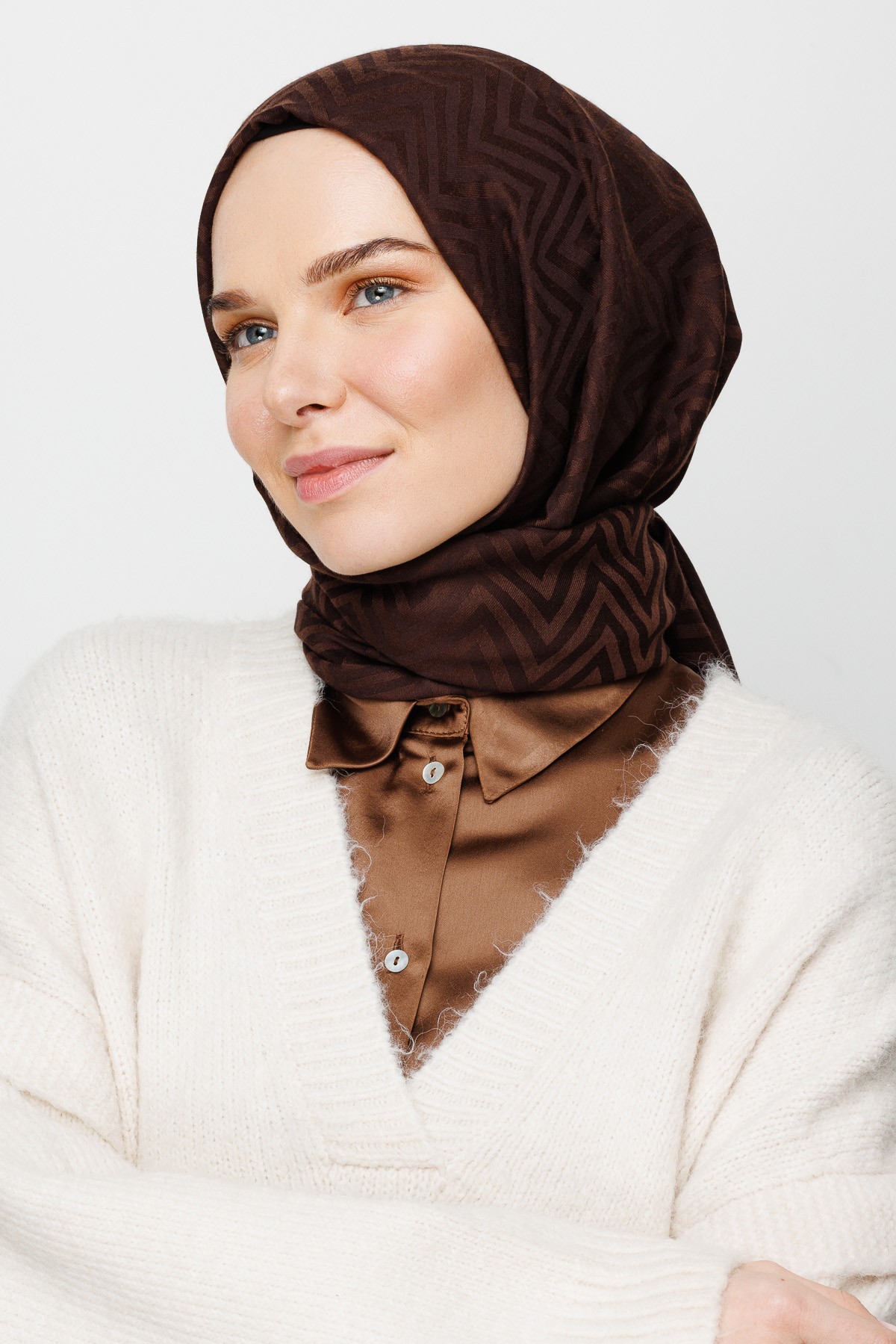 Zigzag Pattern Cotton Jacquard Shawl - Bitter Coffee