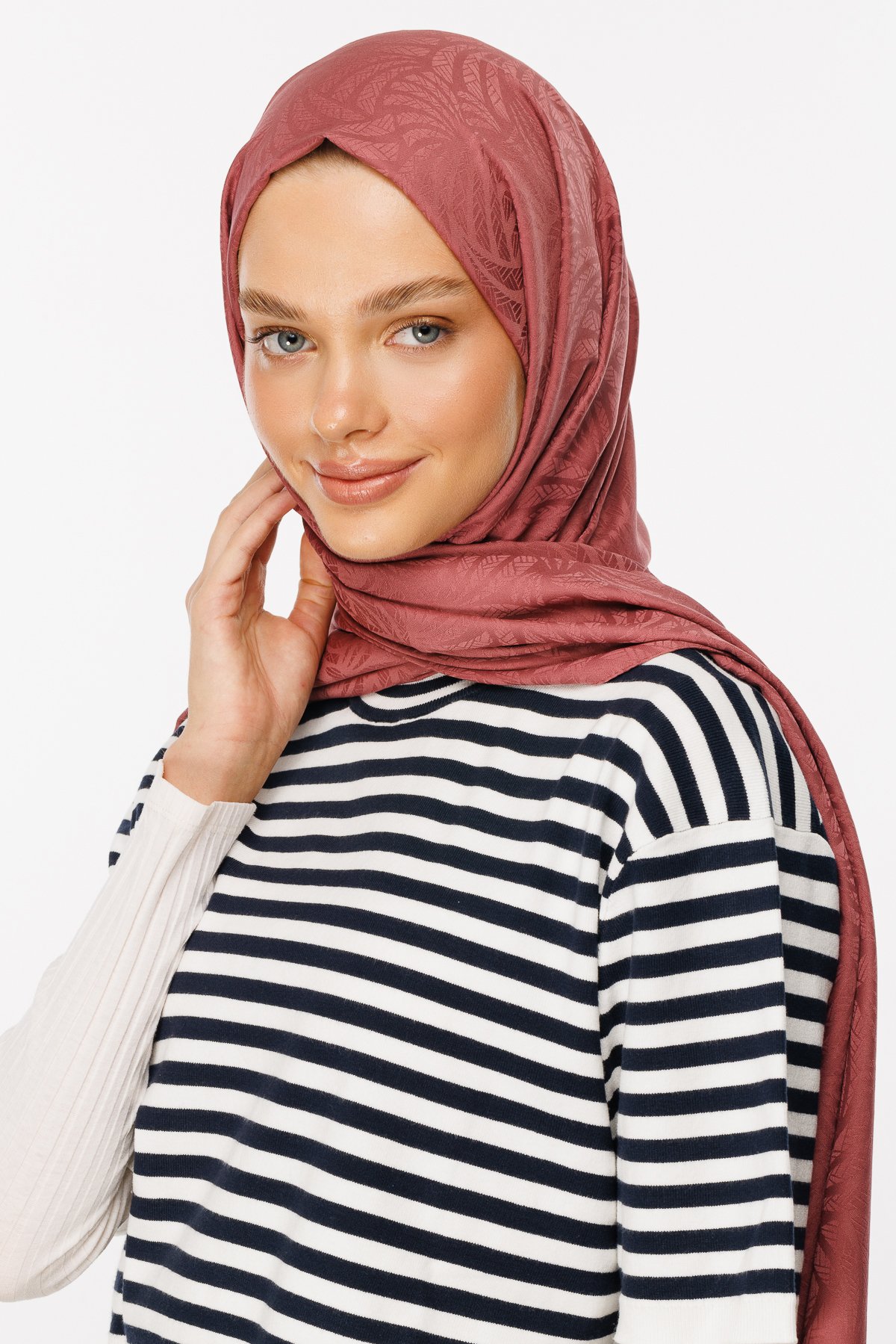 Artemis Pattern Silk Jacquard Shawl - Dried Rose