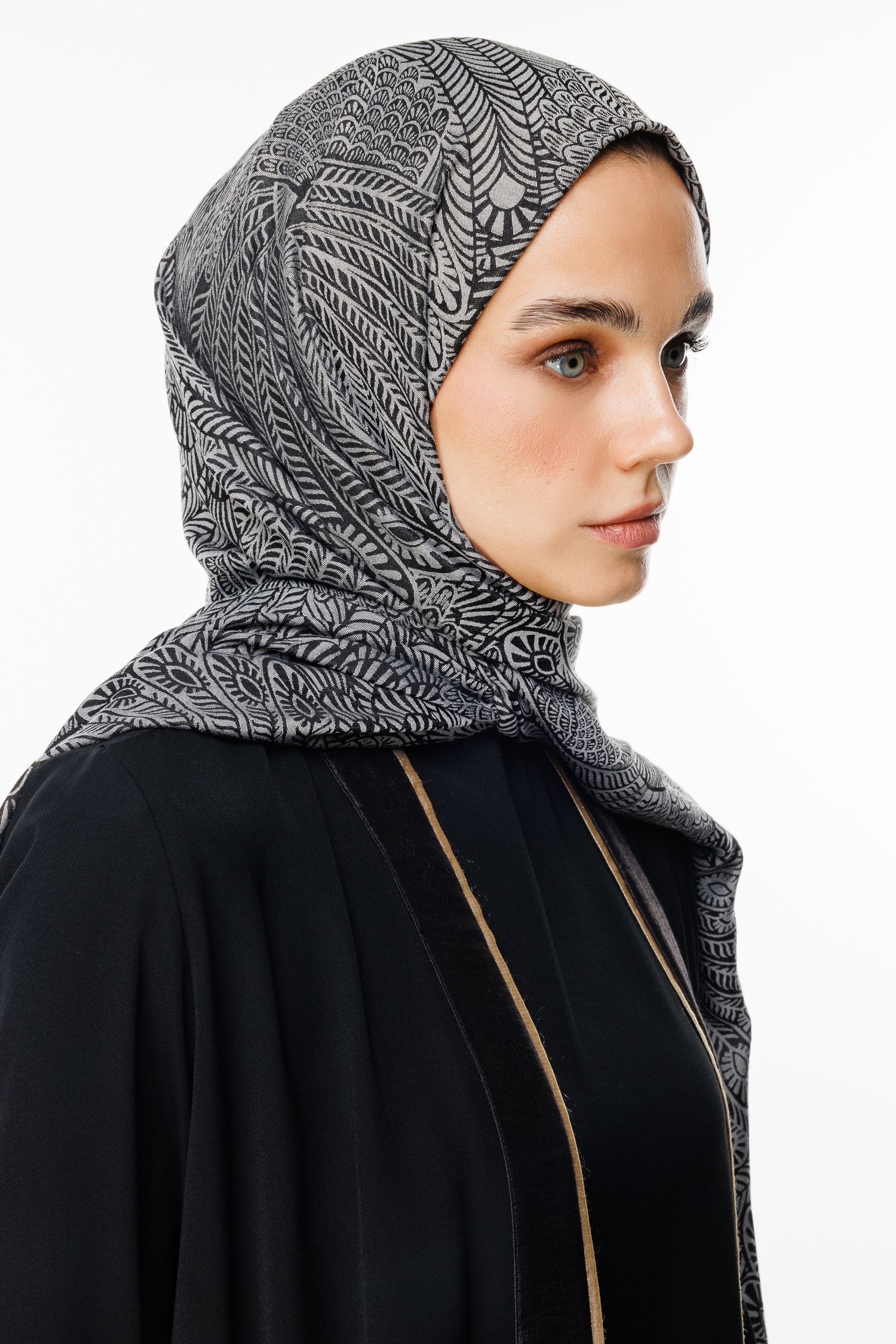 Mayra Pattern Double-Sided Shawl - Black-Black