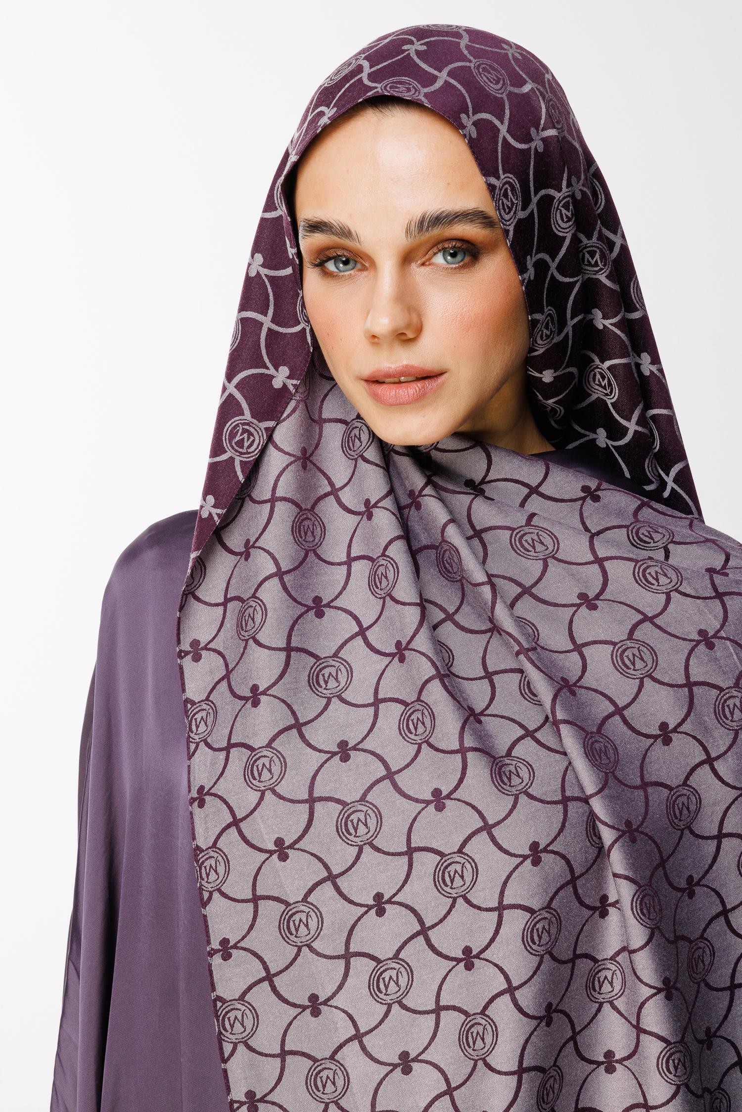 Marrakech Pattern Double-Sided Shawl - Purple-Gray
