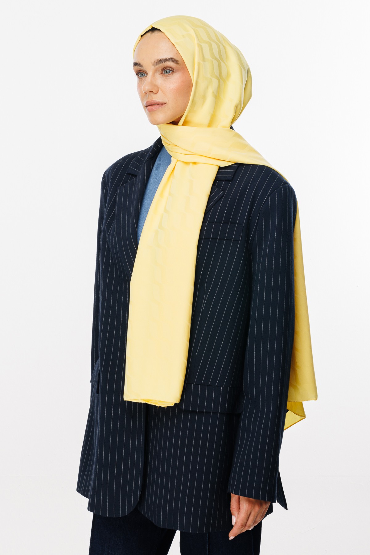 Wave Pattern Silky Jacquard Shawl - Yellow