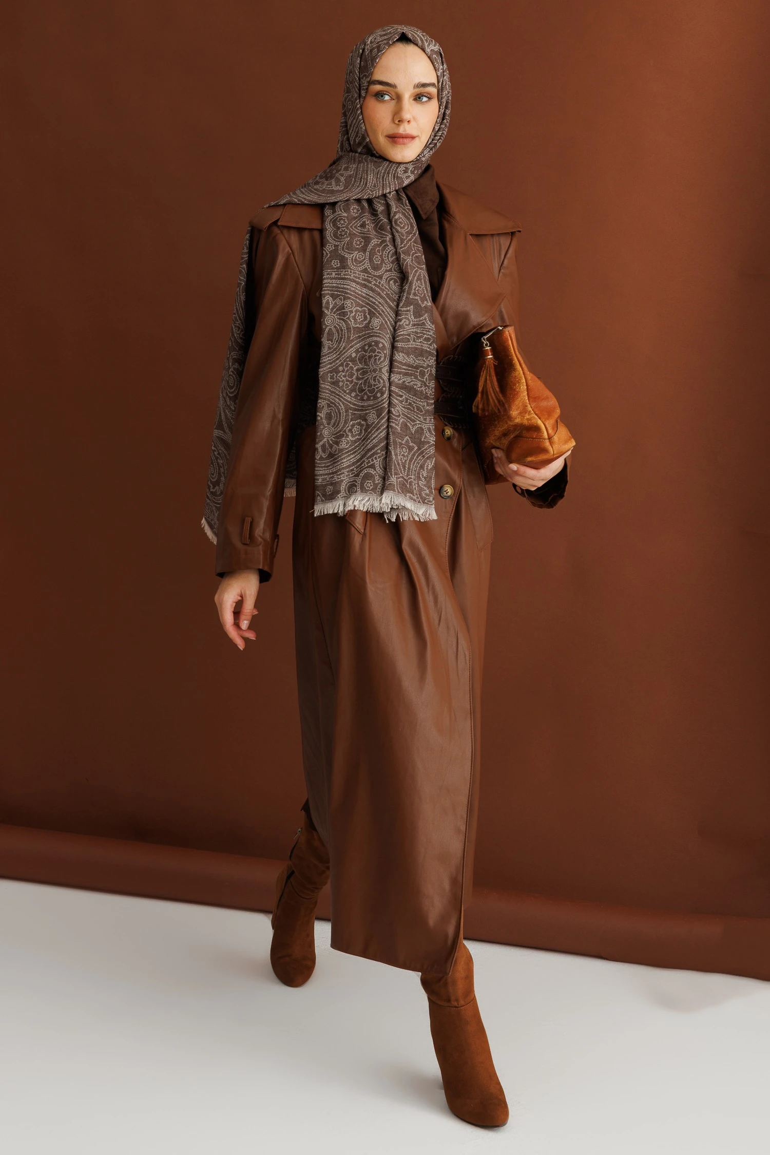 Rumi Desen Yün Kaşmir Şal - Bitter Coffee