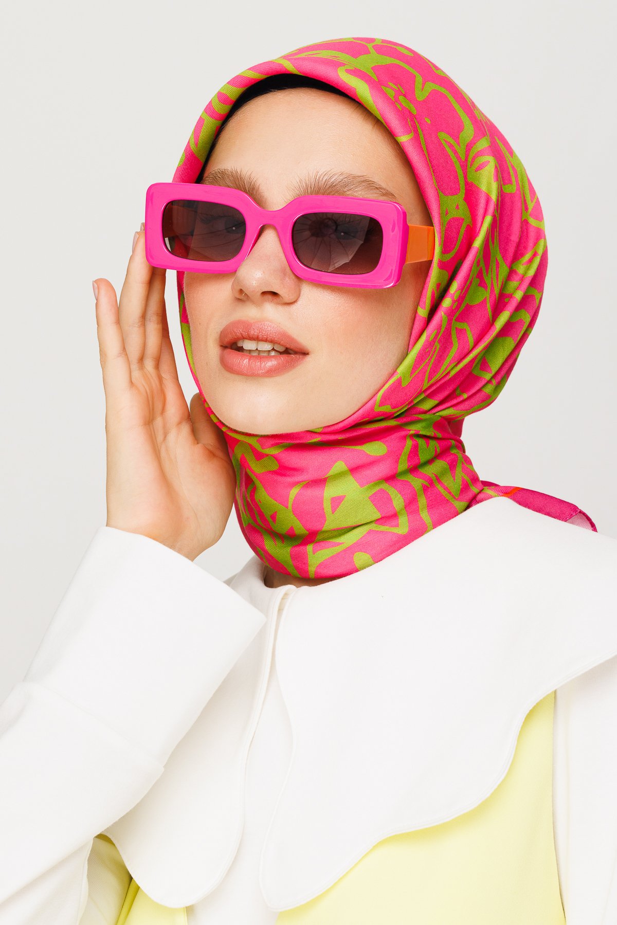 Floral Desen Dijital Soft Eşarp - Fuşya