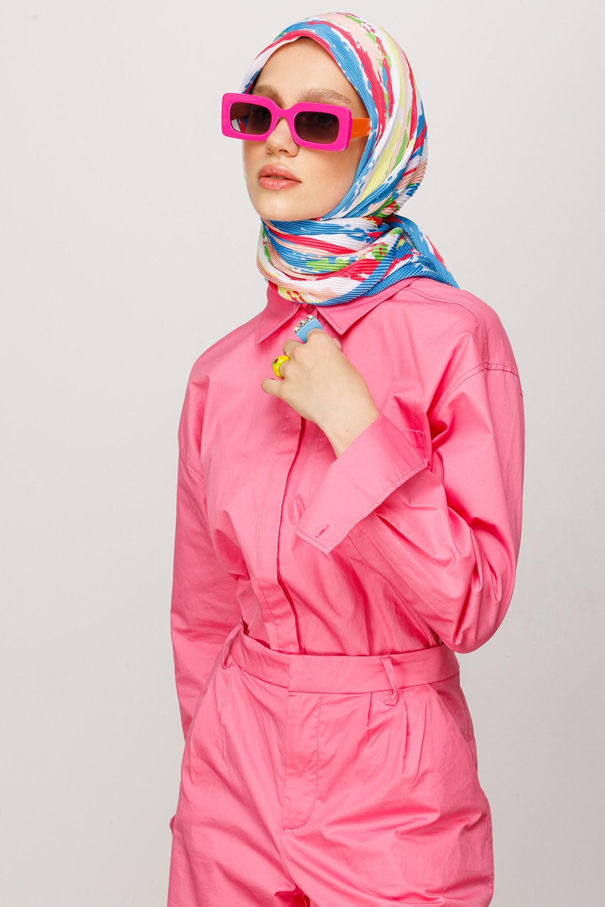 Batik Pattern Pleated Scarf - Baby Blue