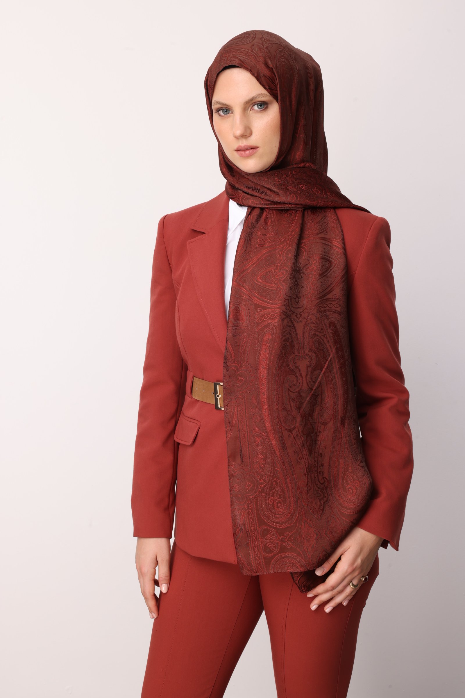 Liva Desen Shine Line Şal - Acı Kahve-Kahve