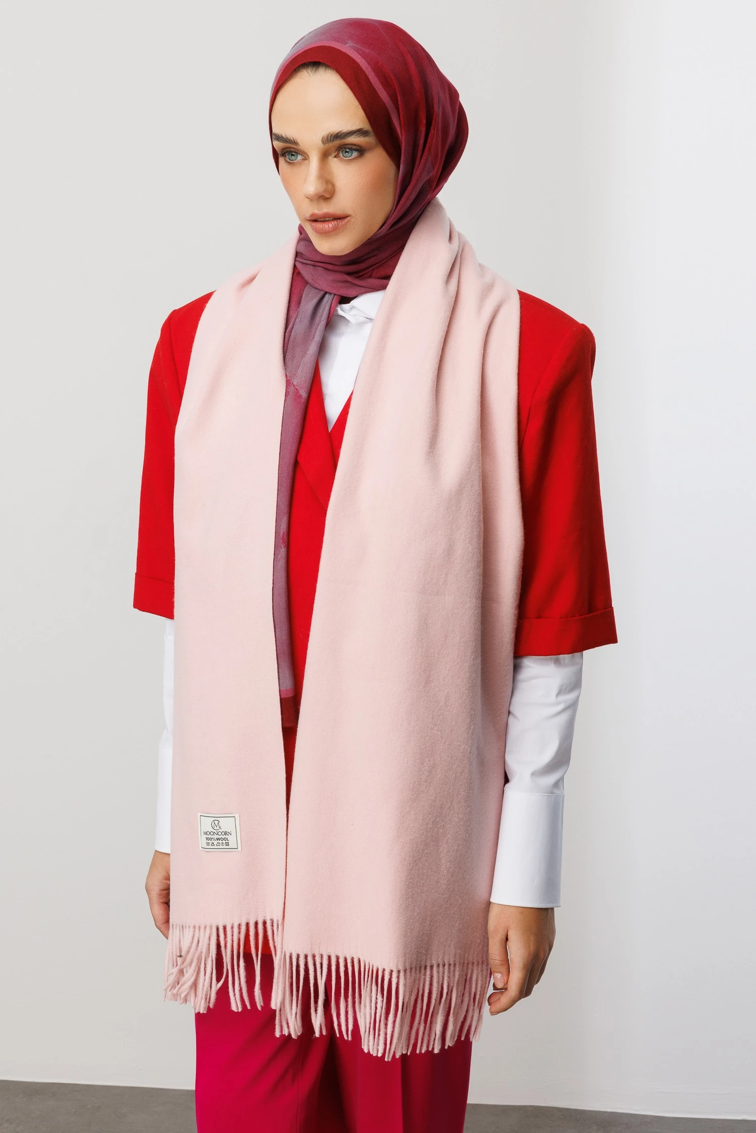 Moreal Desen Rami Şal - Burgundy