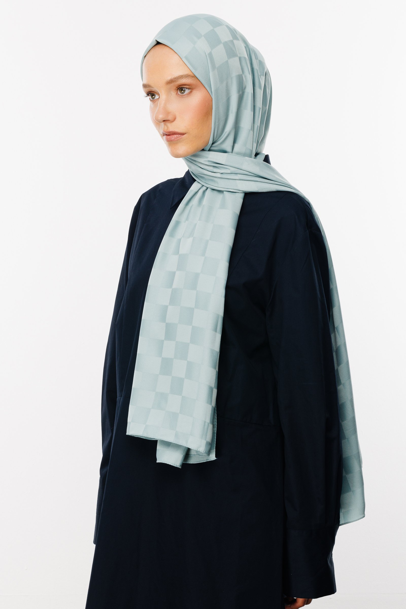 Checkers Pattern Silk Jacquard Shawl - Cağla