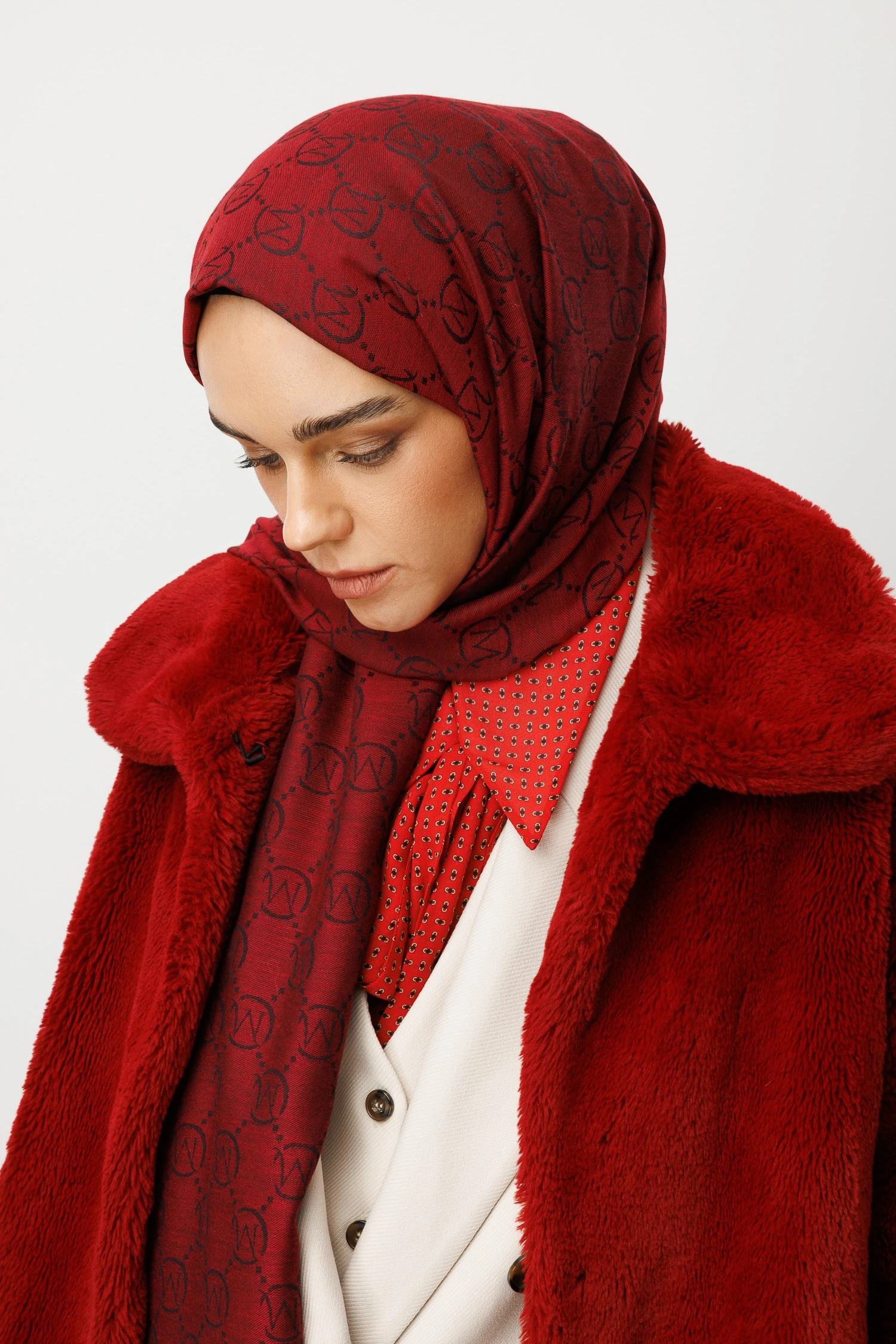 Yün İpek Şal - Bordo