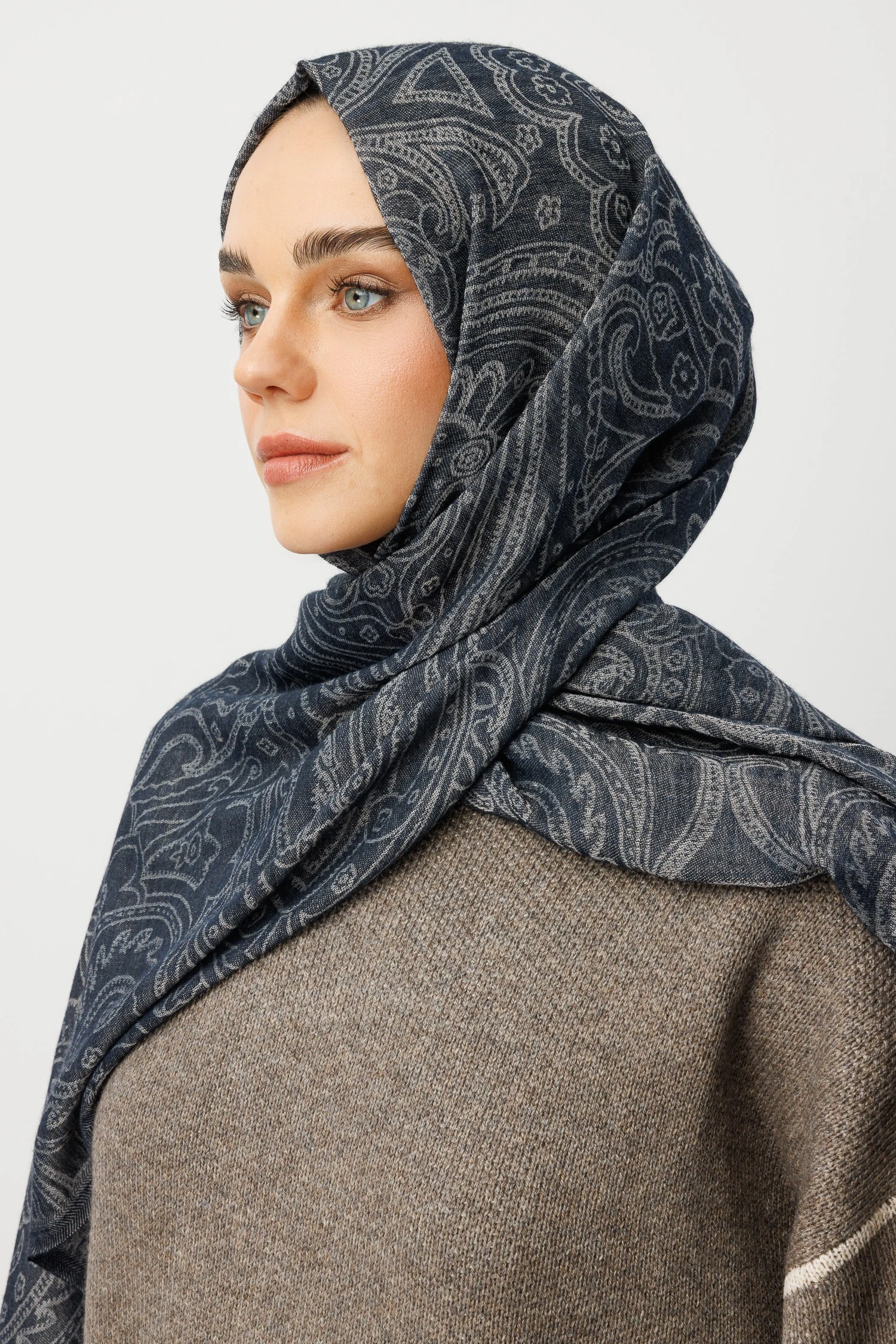 Rumi Desen Yün Kaşmir Şal - Navyblue