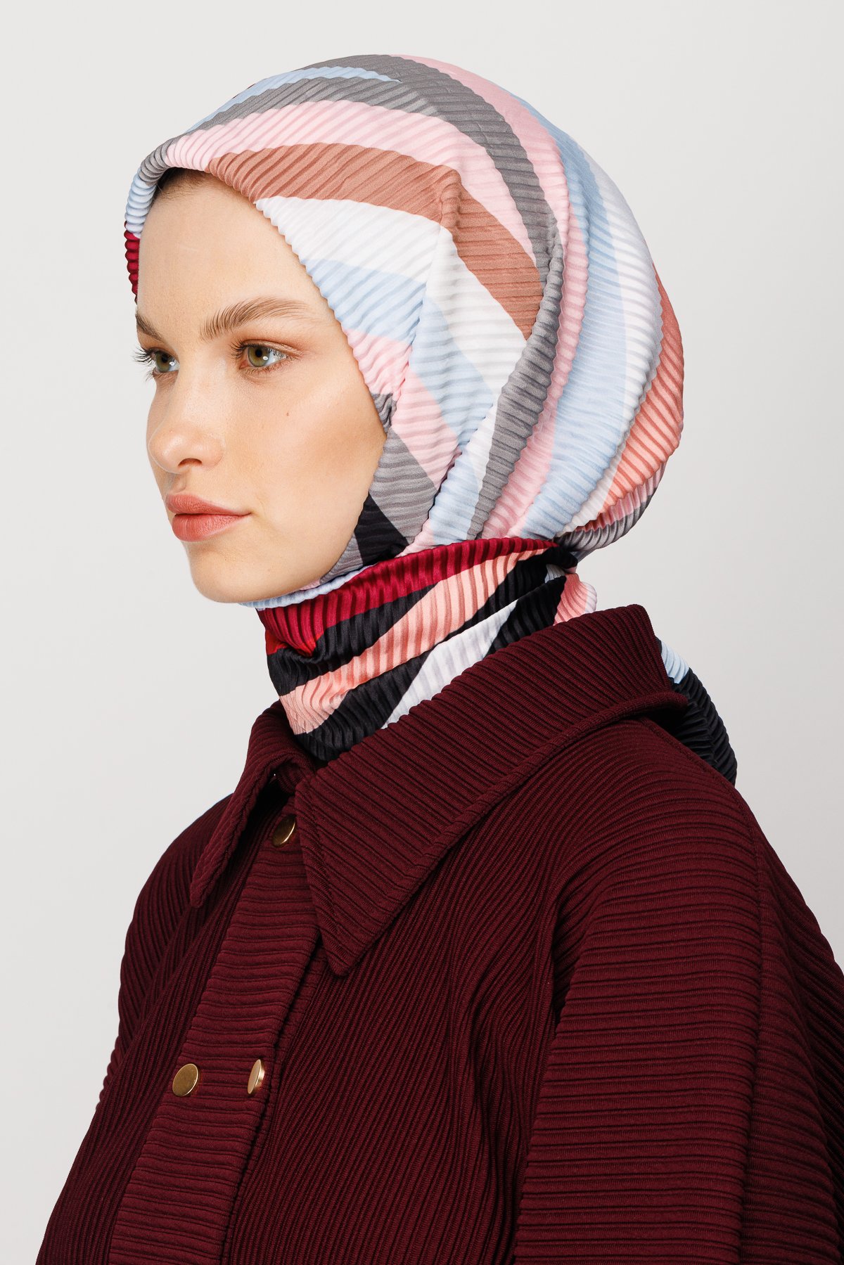 Akra Pattern Pleated Scarf - Soft Pink