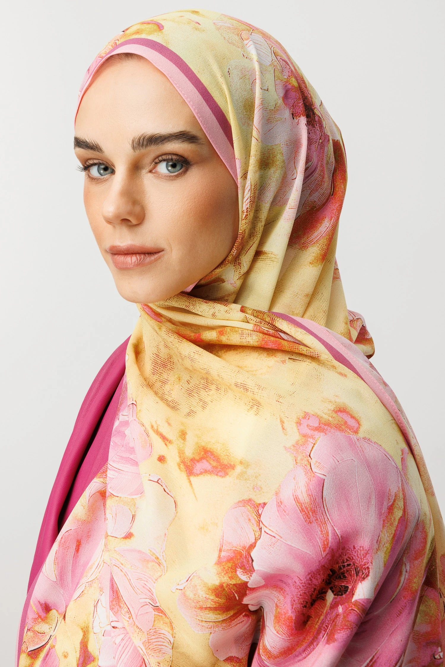 Rose Desen Hebei İpek Şal - Pembe