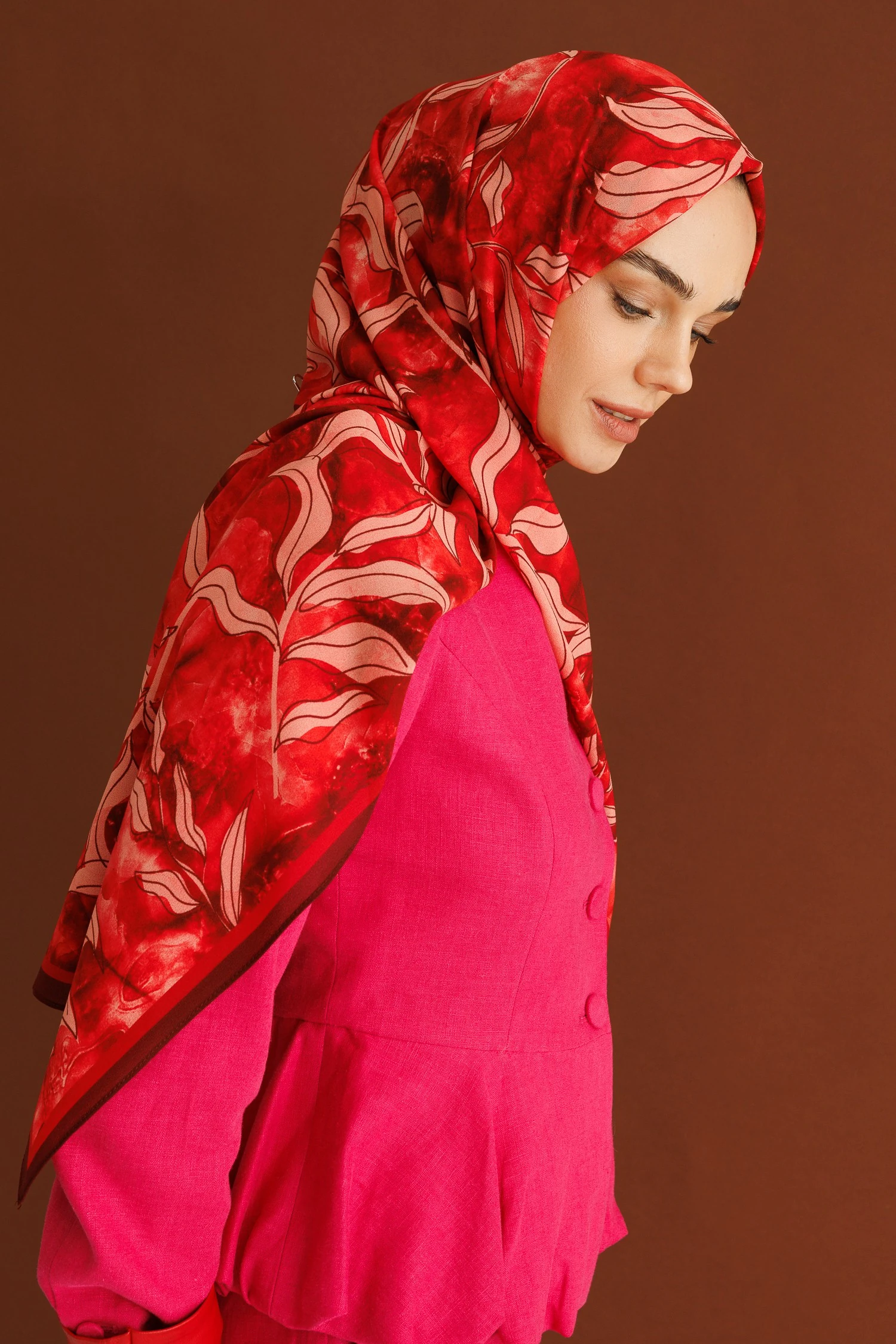 Frond Pattern Hebei Silk Shawl - Burgundy