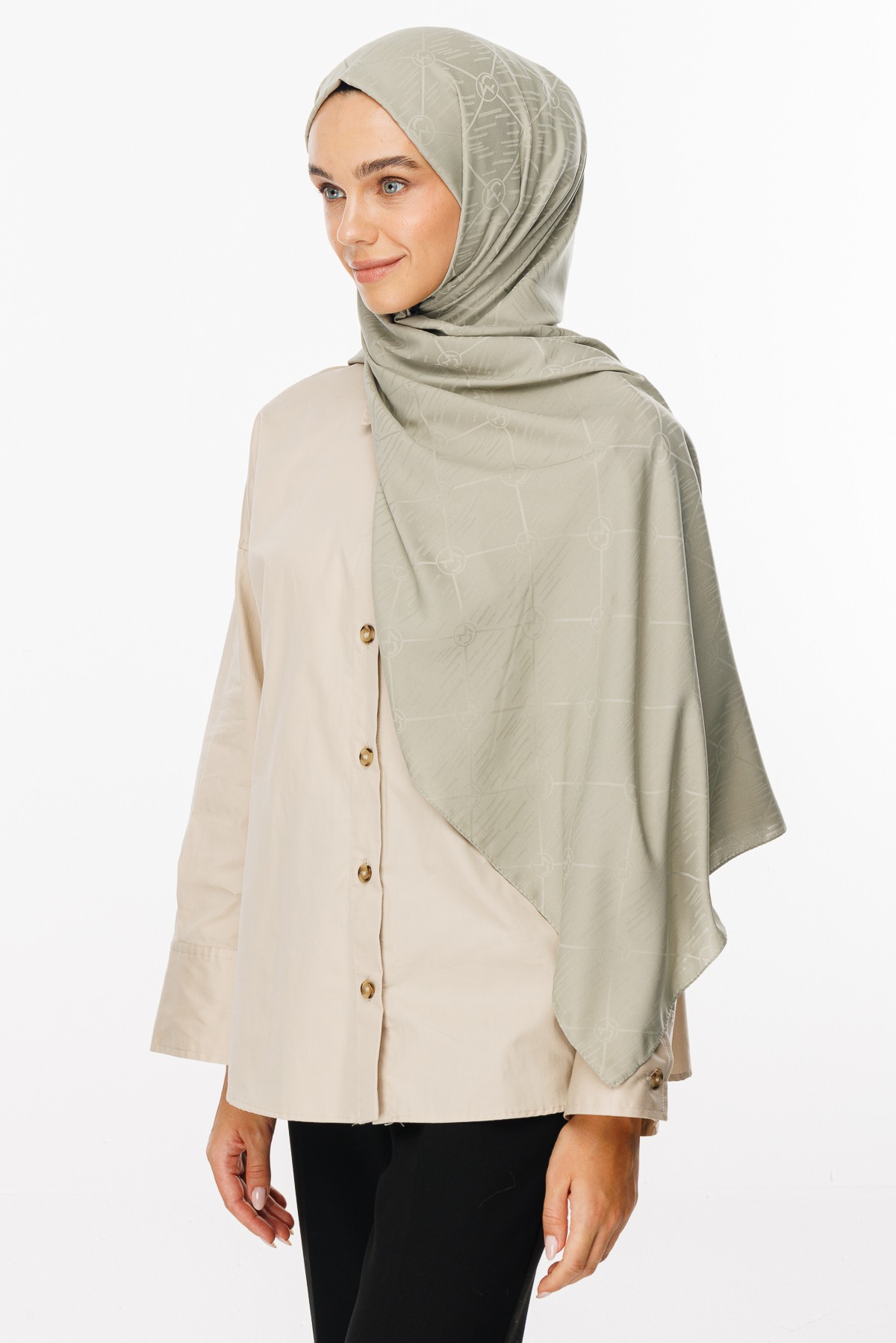 Moon Is Pattern Jacquard Shawl - Sage