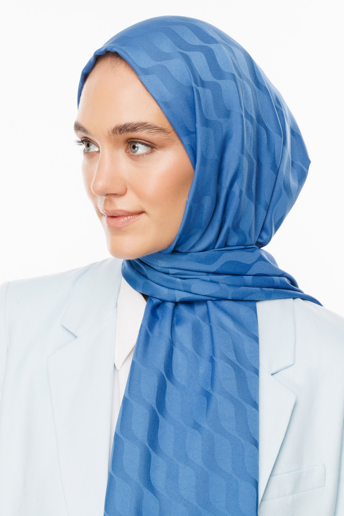 Wave Pattern Silky Jacquard Shawl - İndigo