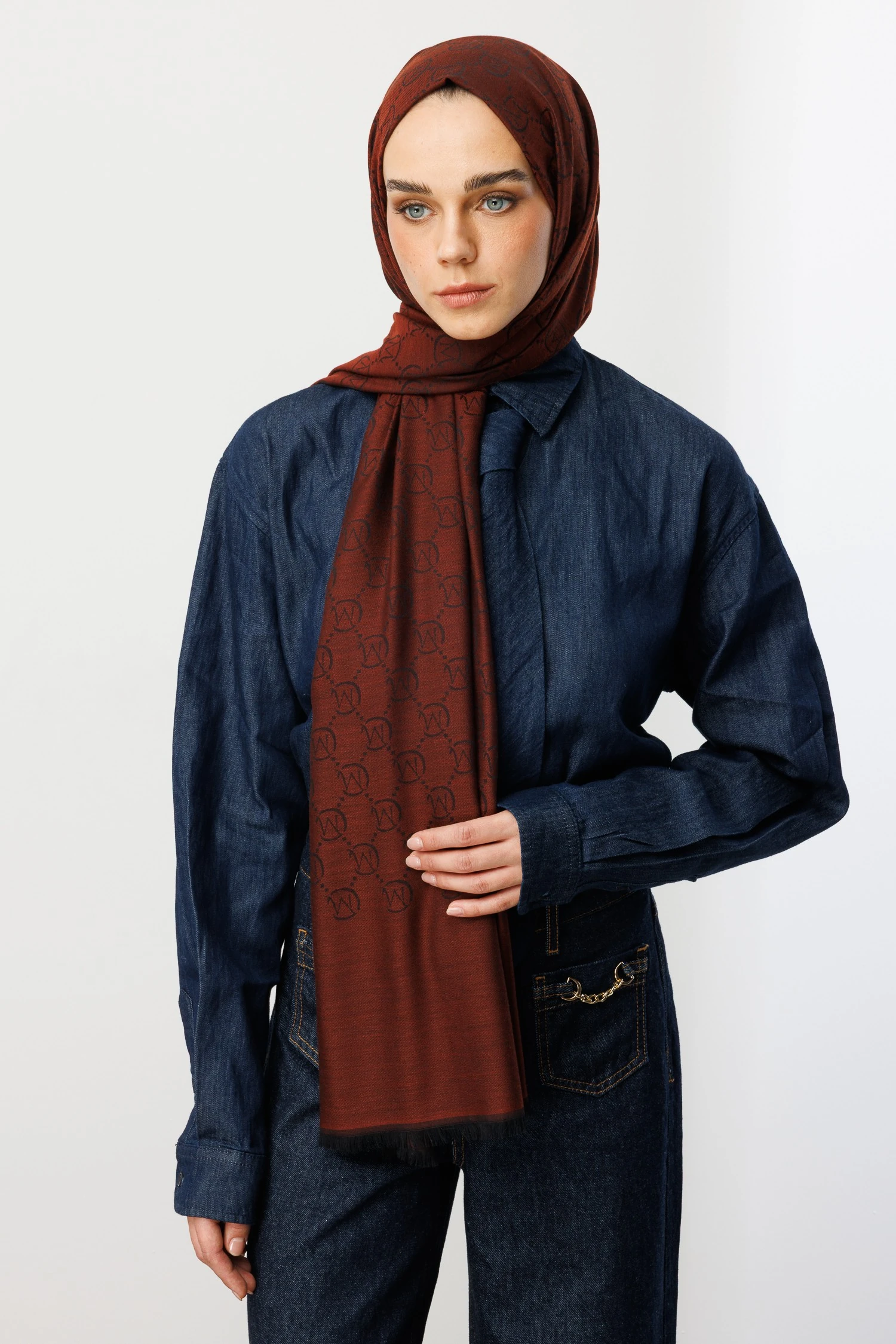 Wool Silk Shawl - Red Coffee