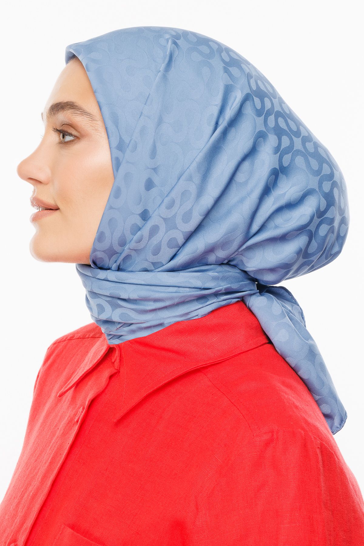 Moon Pattern Silky Jacquard Scarf - Sky Blue