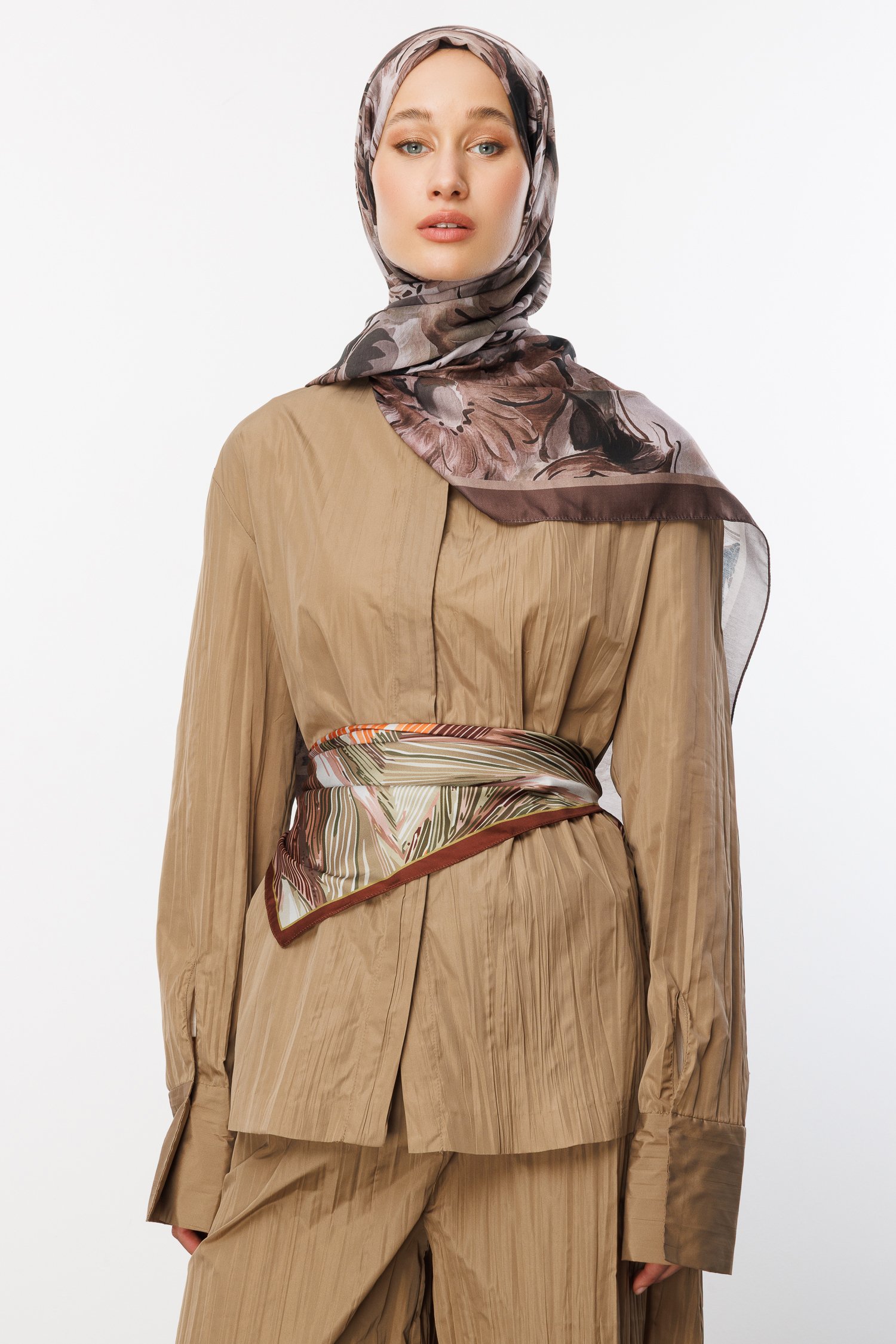 Patterned Cotton Shawl - Walnut