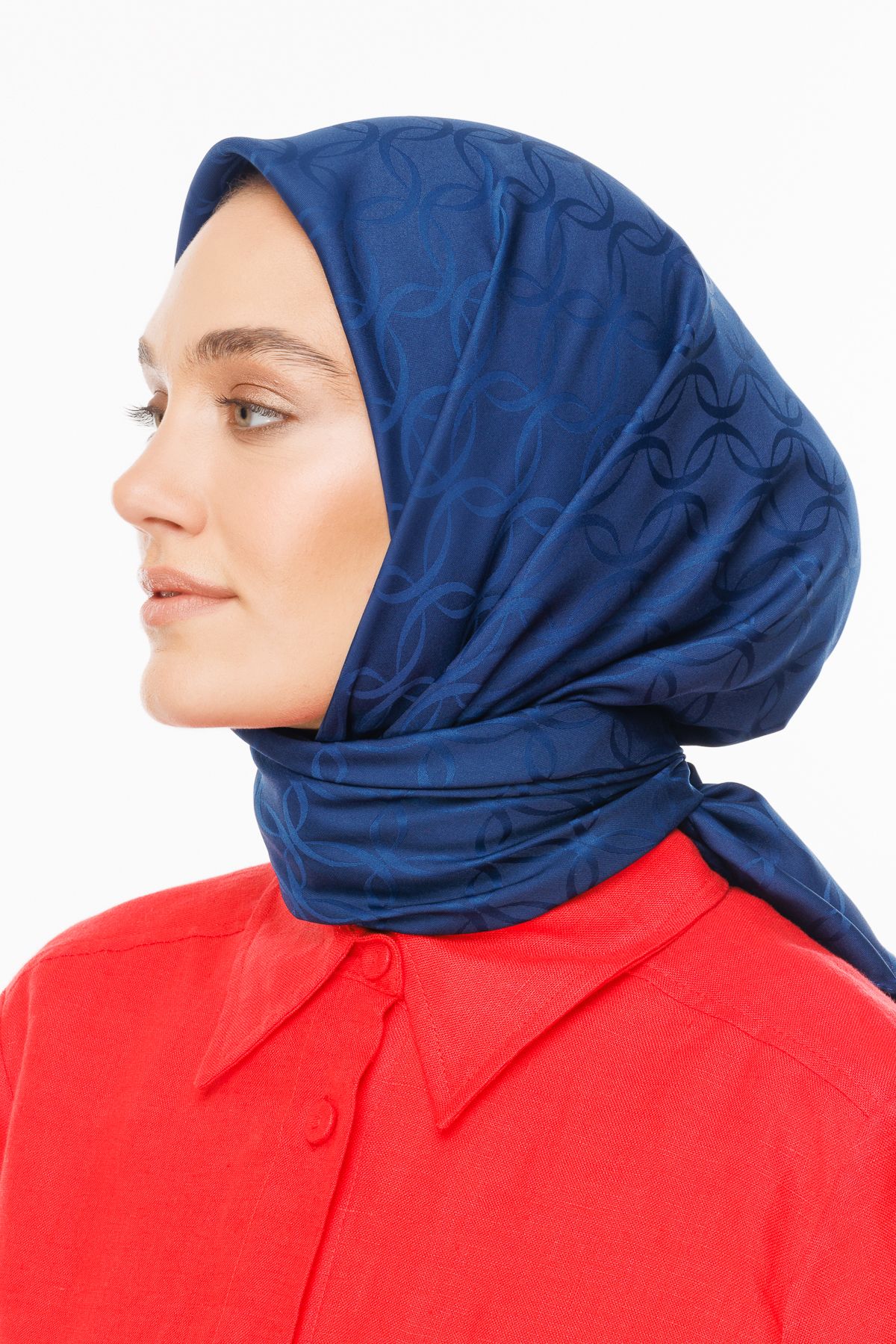 London Pattern Silky Jacquard Scarf - Navyblue