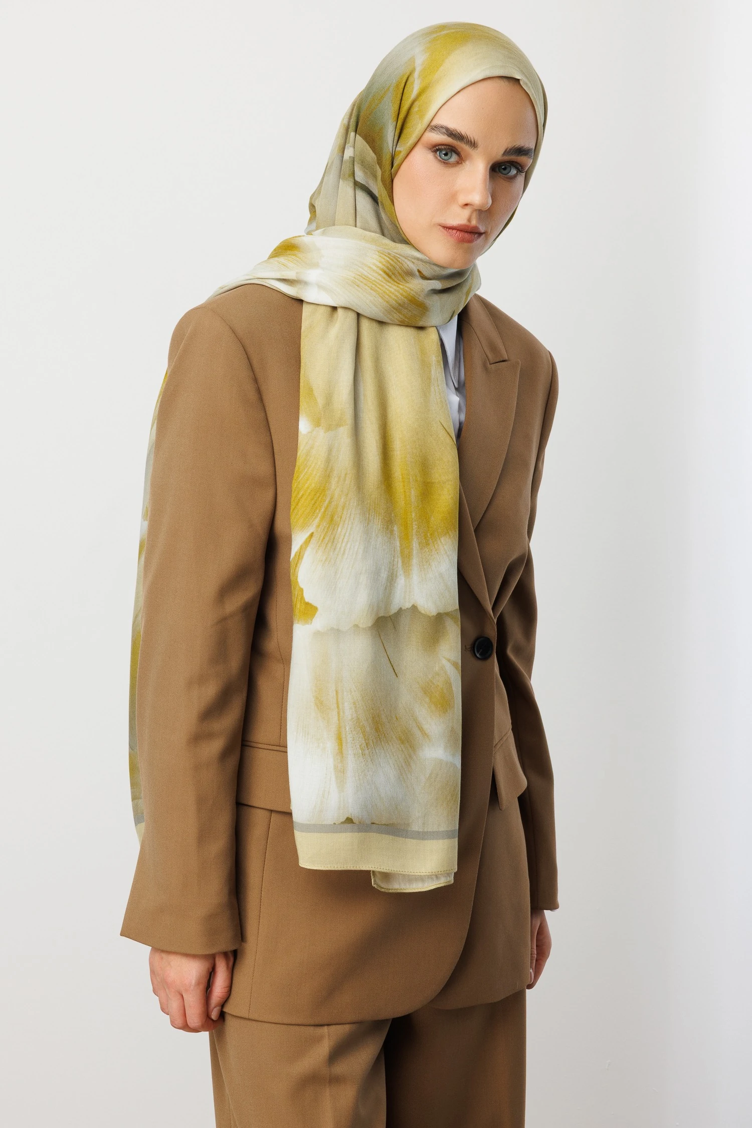 Fleur Desen Rami Şal - Oliv Yeşili