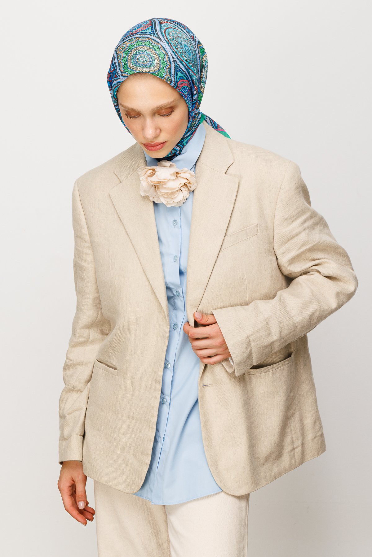 Ethnic Pattern Digital Soft Scarf - Water Green
