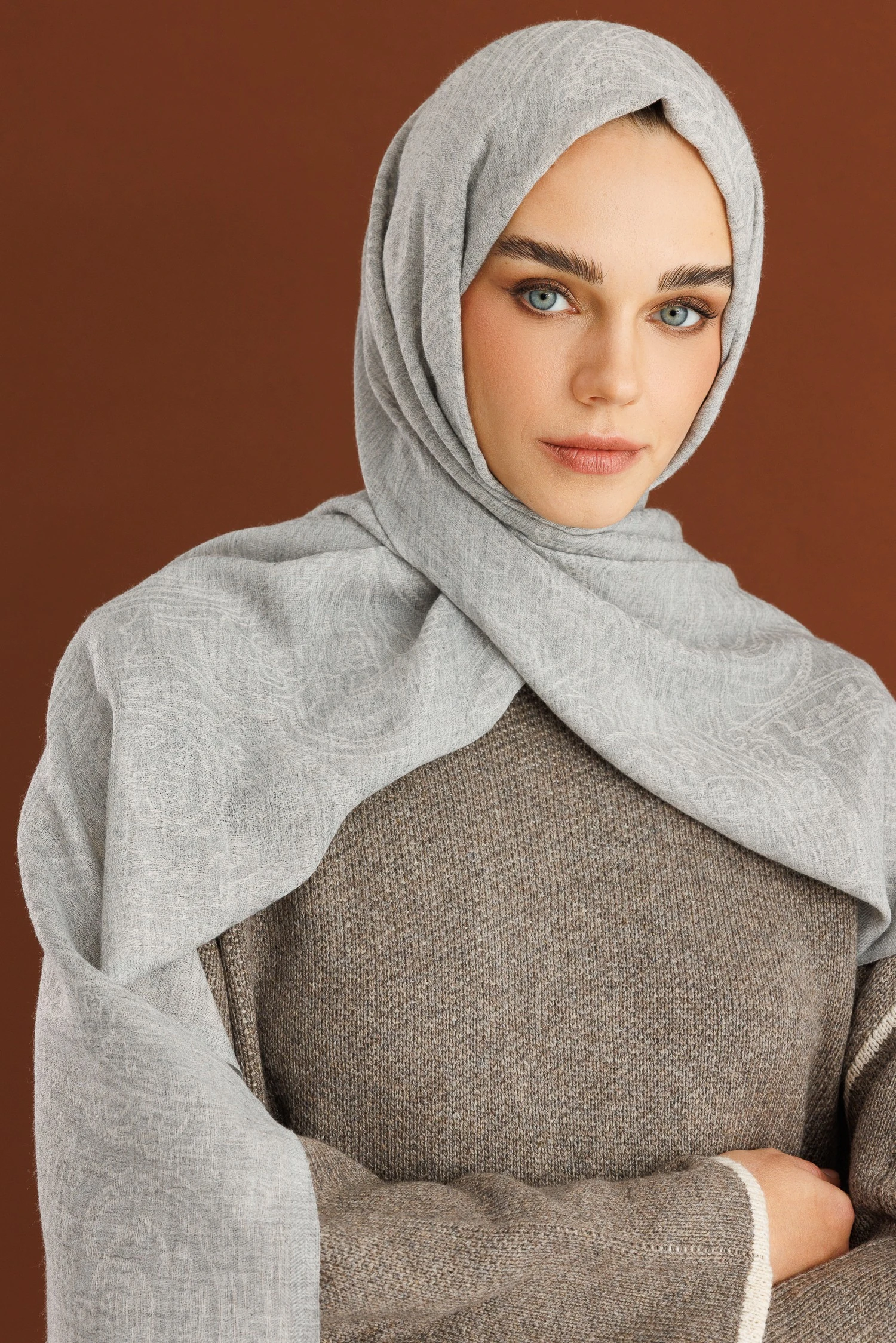 Rumi Desen Yün Kaşmir Şal - Grey