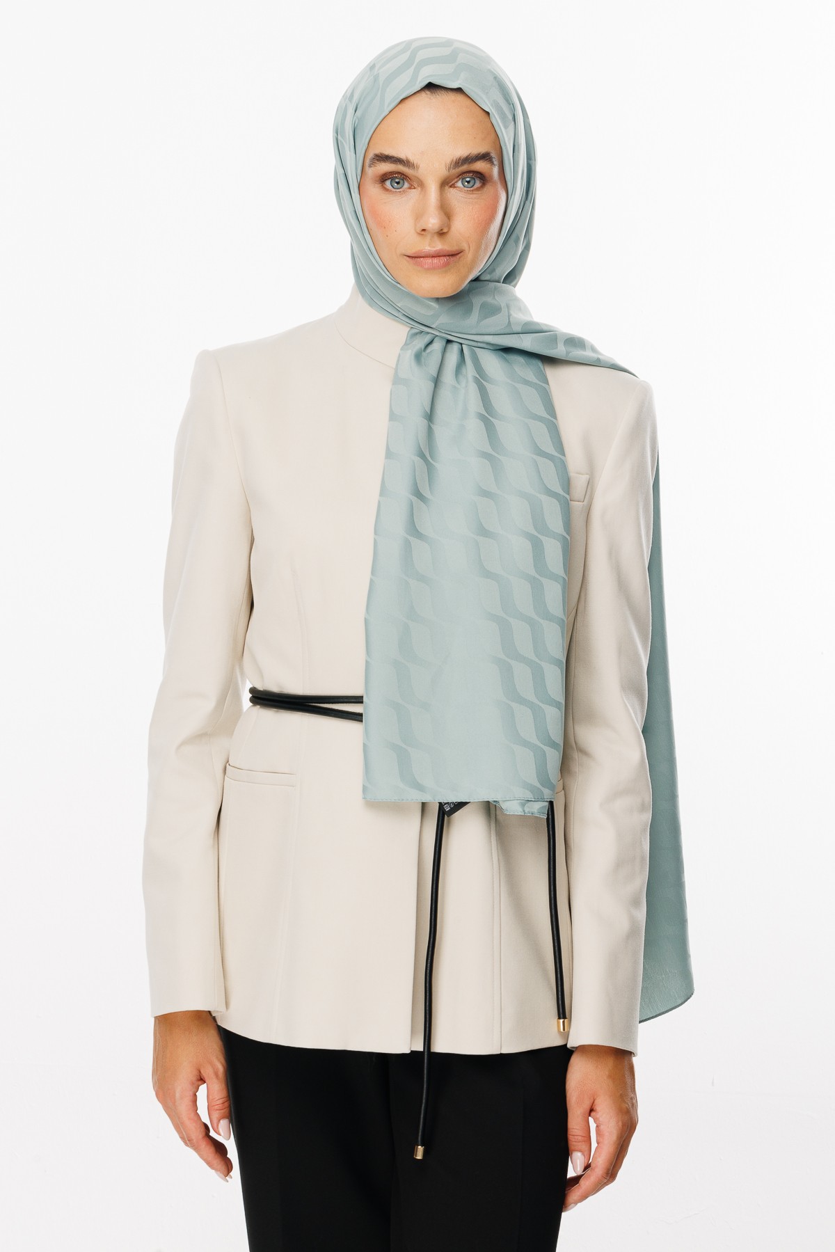 Wave Pattern Silky Jacquard Shawl - Cağla