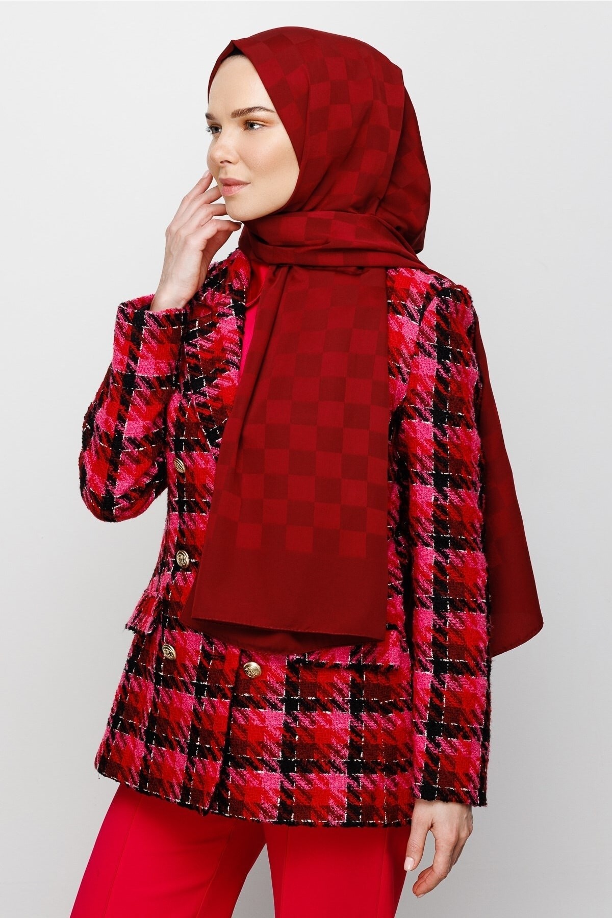 Checkers Pattern Silk Jacquard Hijab