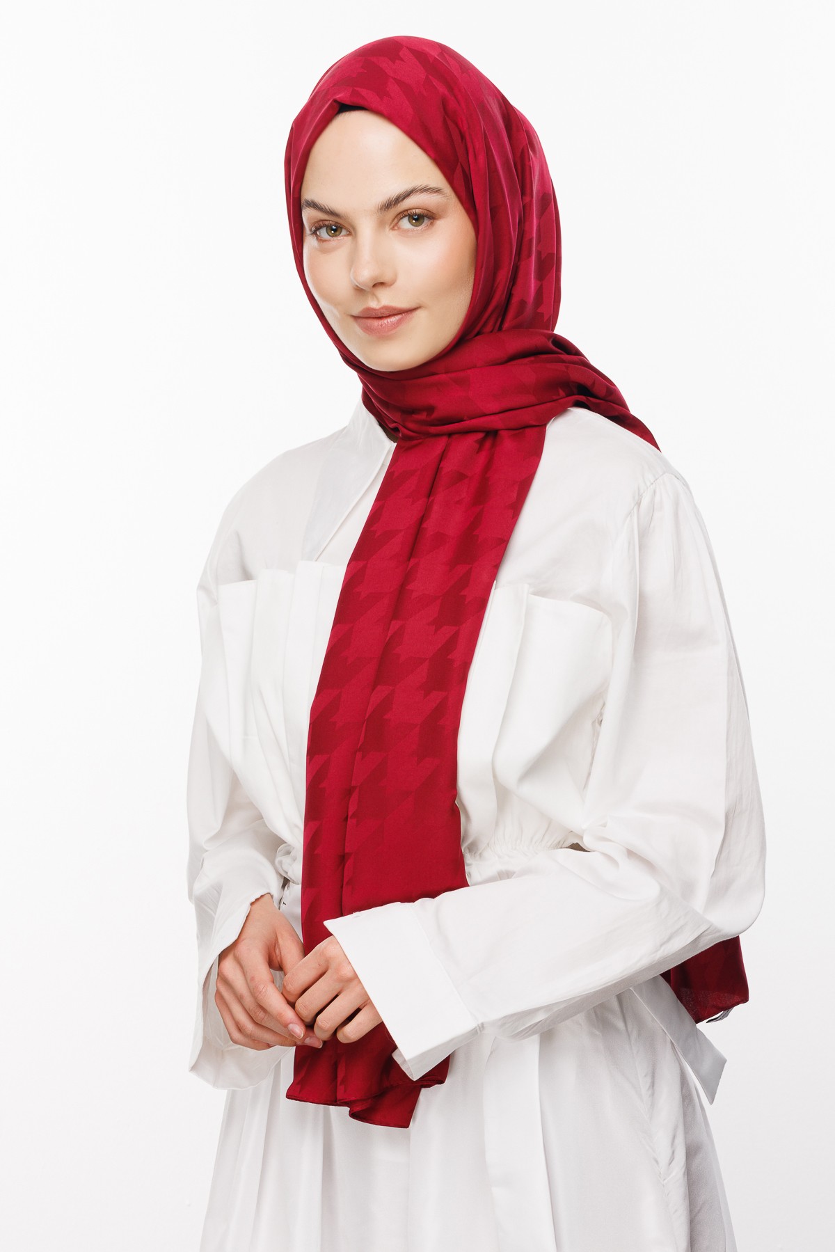 Crowbar Pattern Silk Jacquard Shawl - Magenta