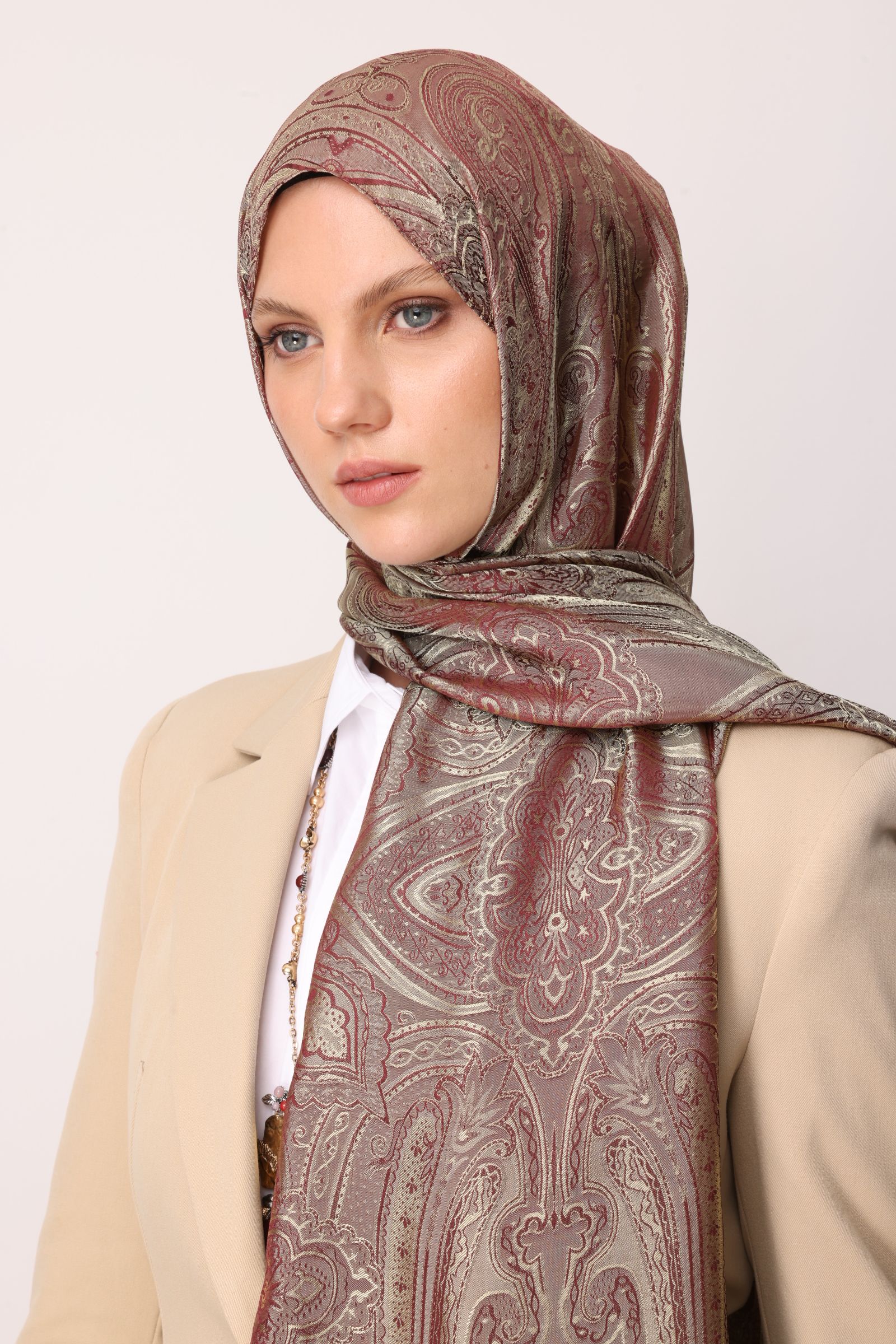 Liva Desen Shine Line Şal - Mürdüm-Somon