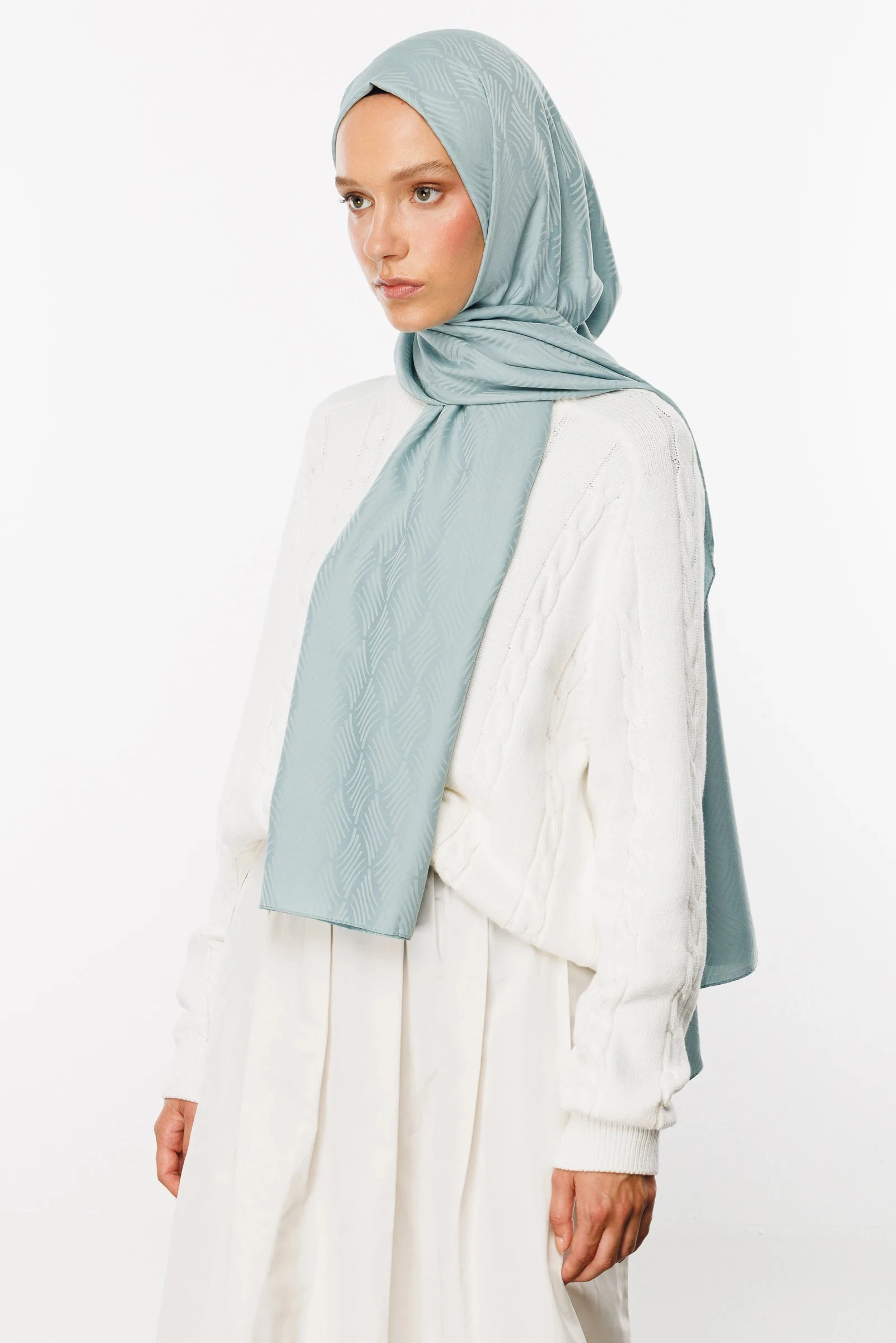 Aura Silky Jacquard Hijab - Duck Egg | MOONCORN