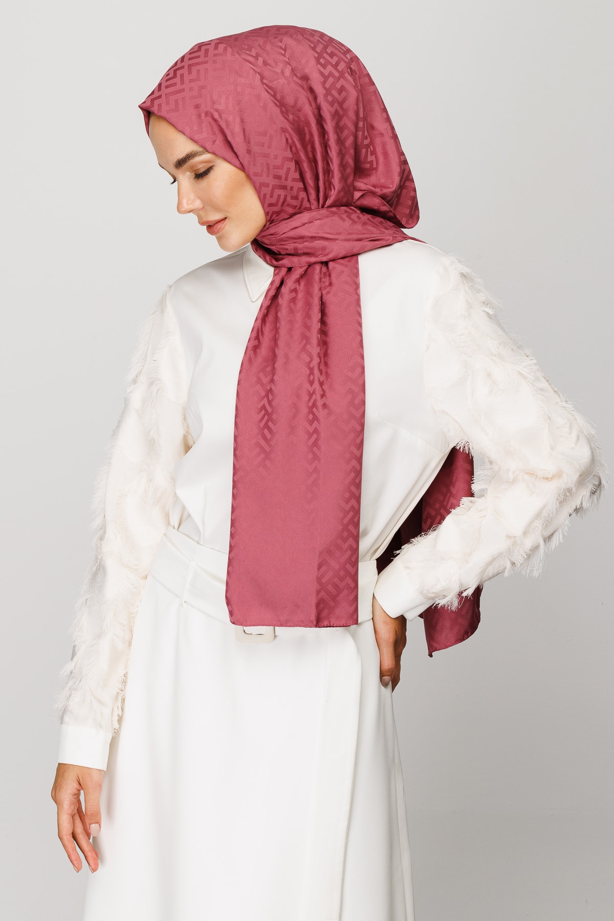 Z Pattern Silky Jacquard Shawl - Dried Rose