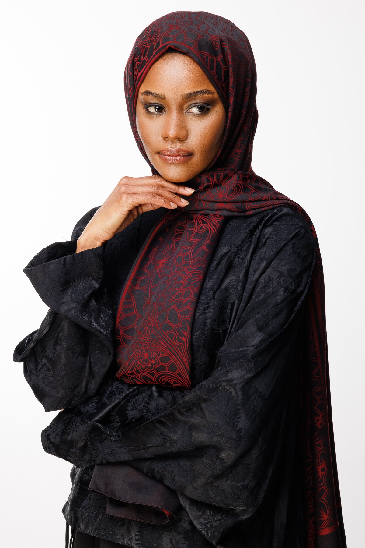 Lavin Pattern Double-Sided Shawl - Black-Burgundy