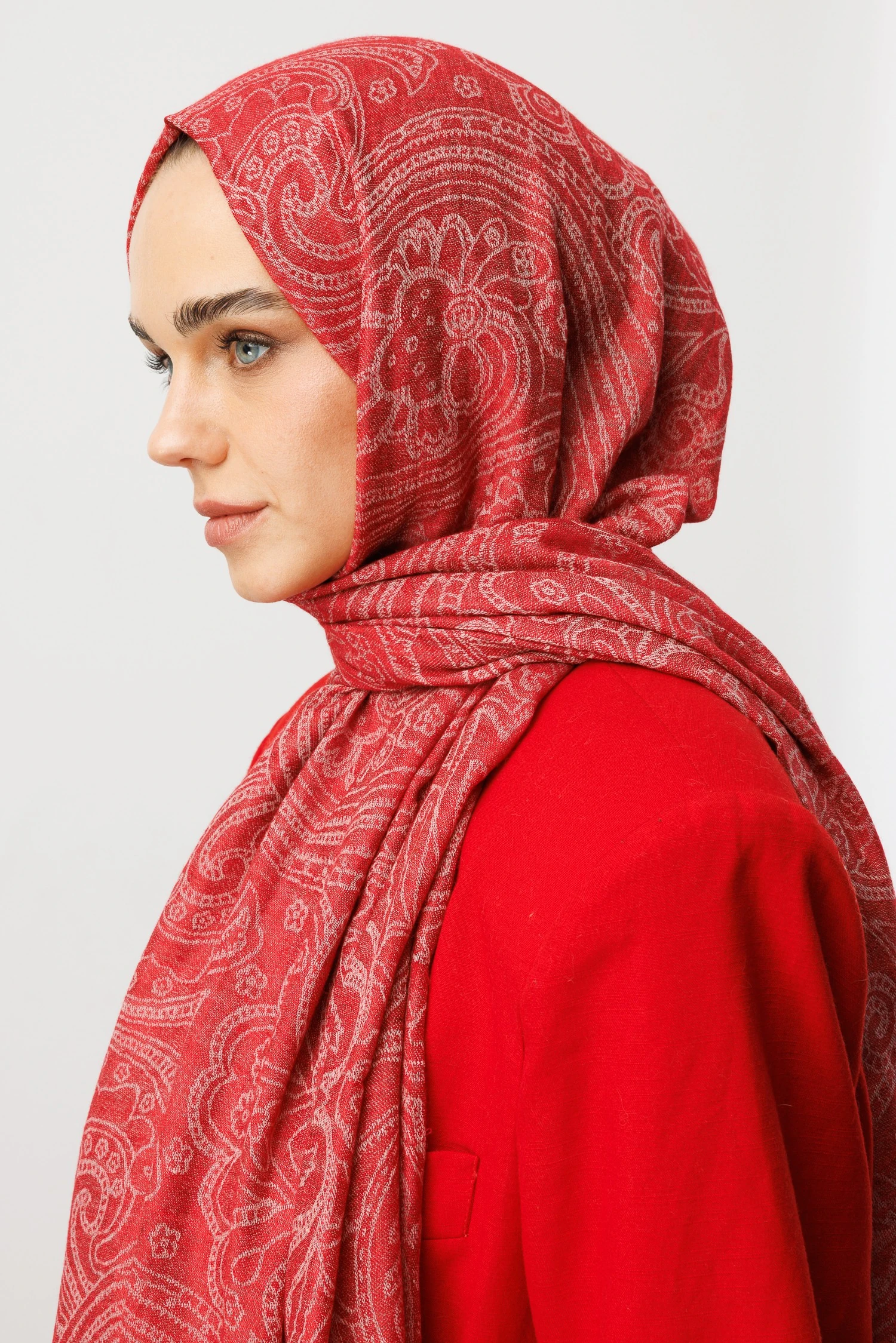 Rumi Desen Yün Kaşmir Şal - Red