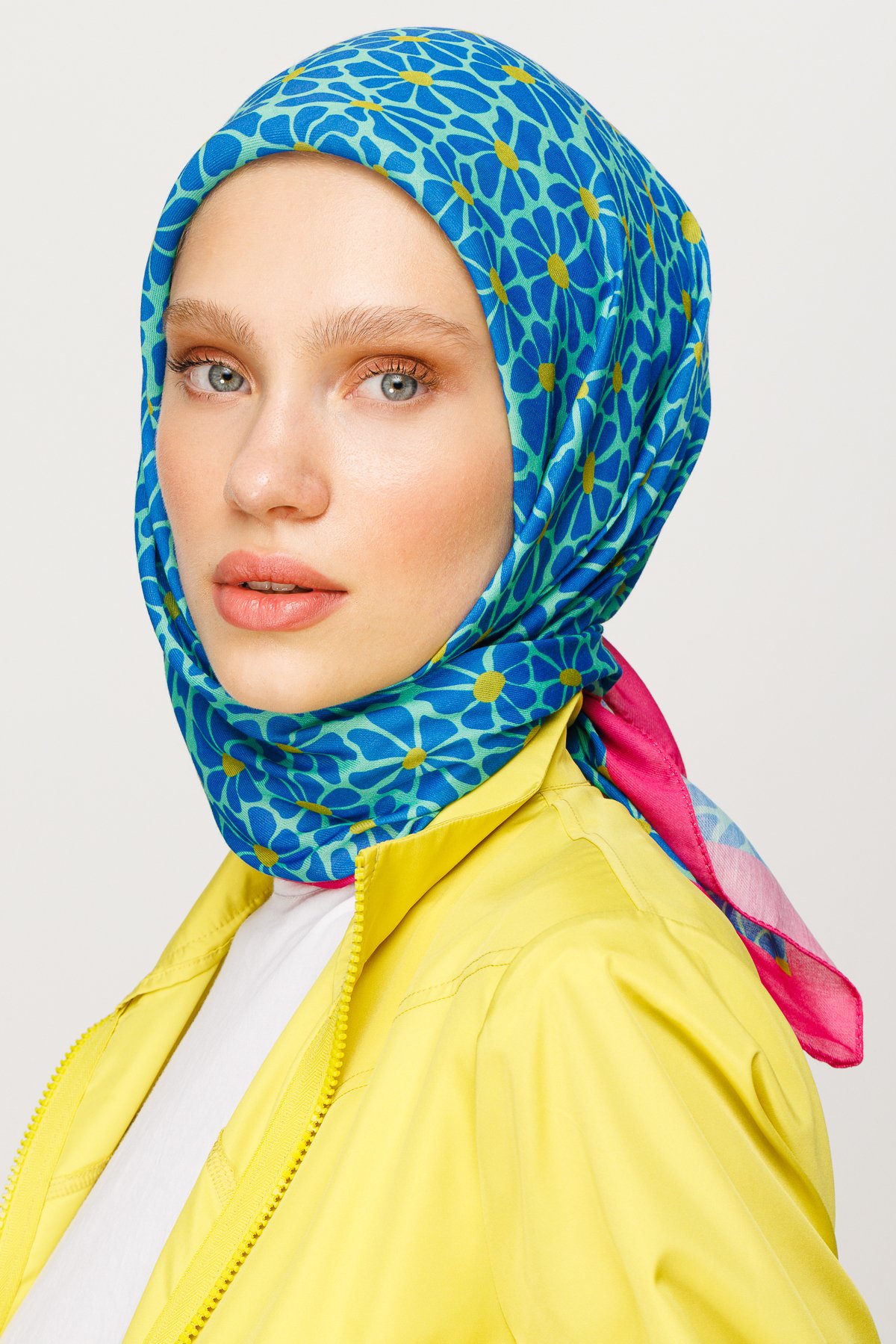 Clover Pattern Digital Soft Scarf - İndigo