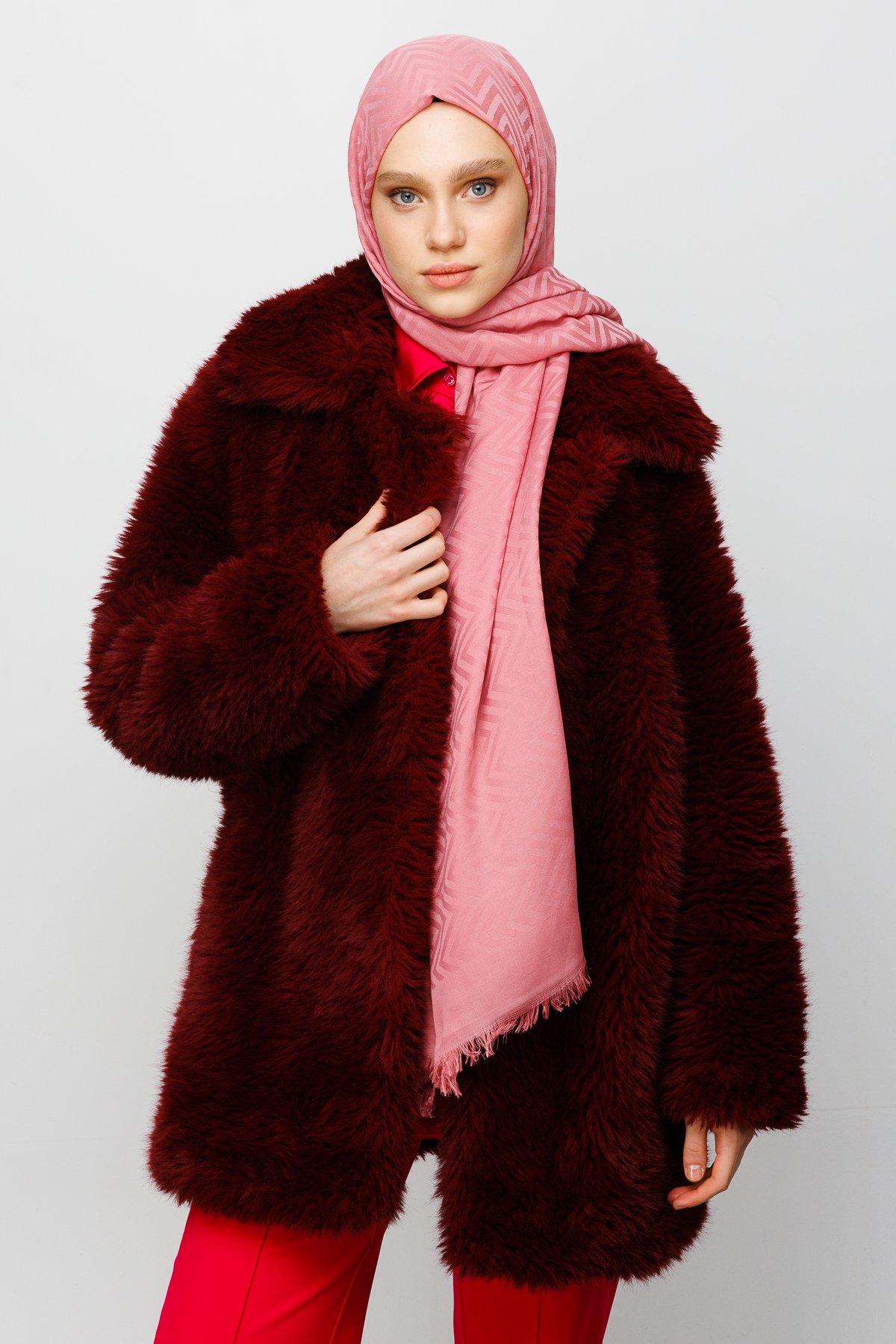 Zigzag Pattern Cotton Jacquard Shawl - Pink