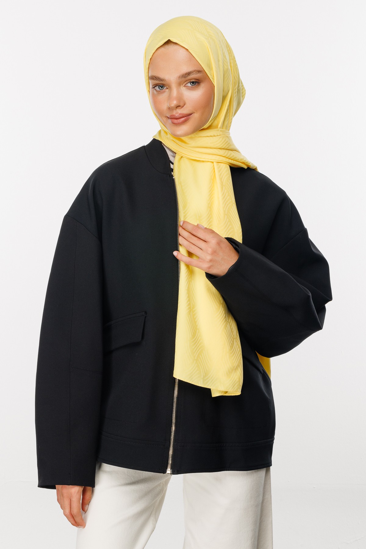 Aura Pattern Silk Jacquard Shawl - Yellow