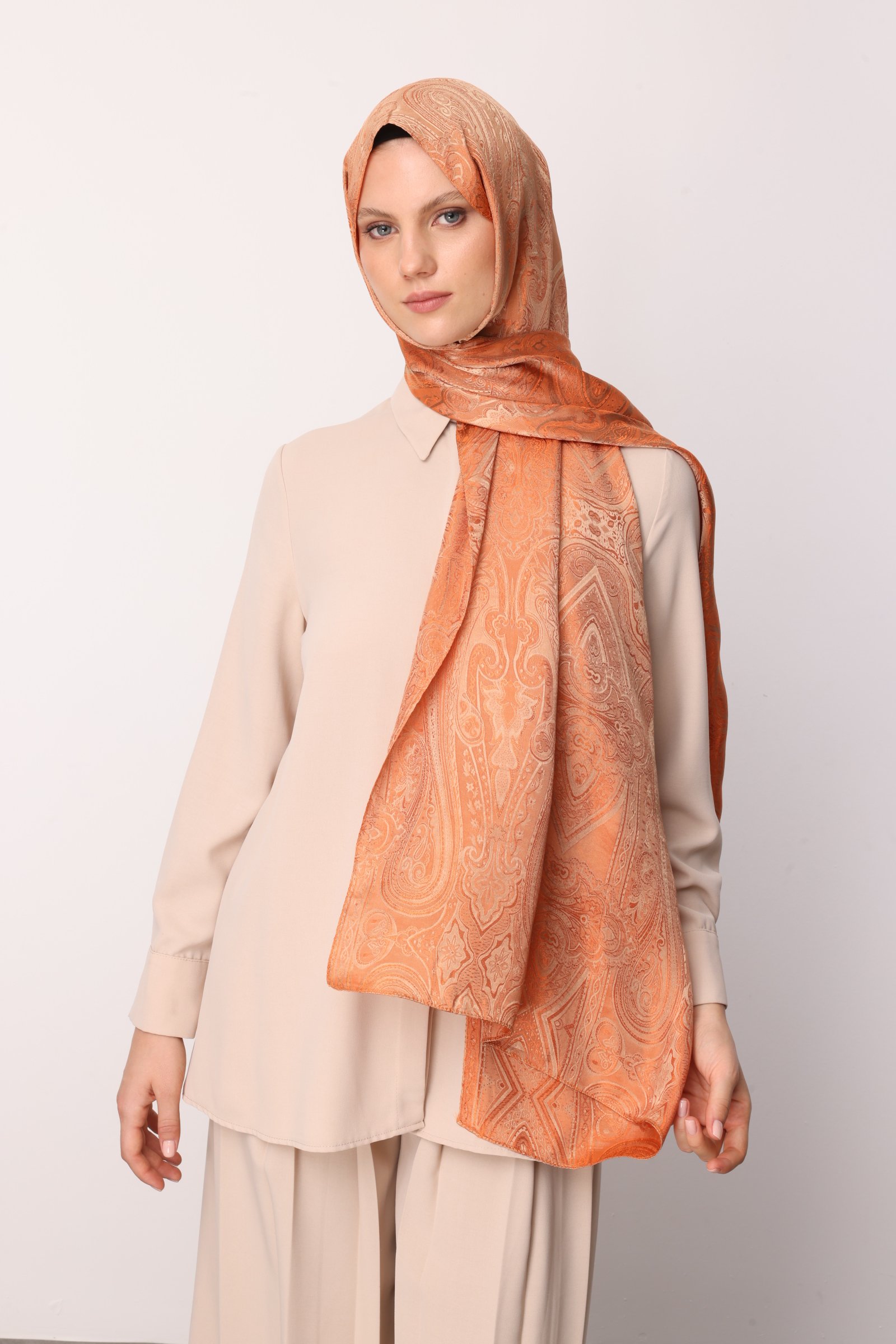 Liva Desen Shine Line Şal - Vizon-Tarçın
