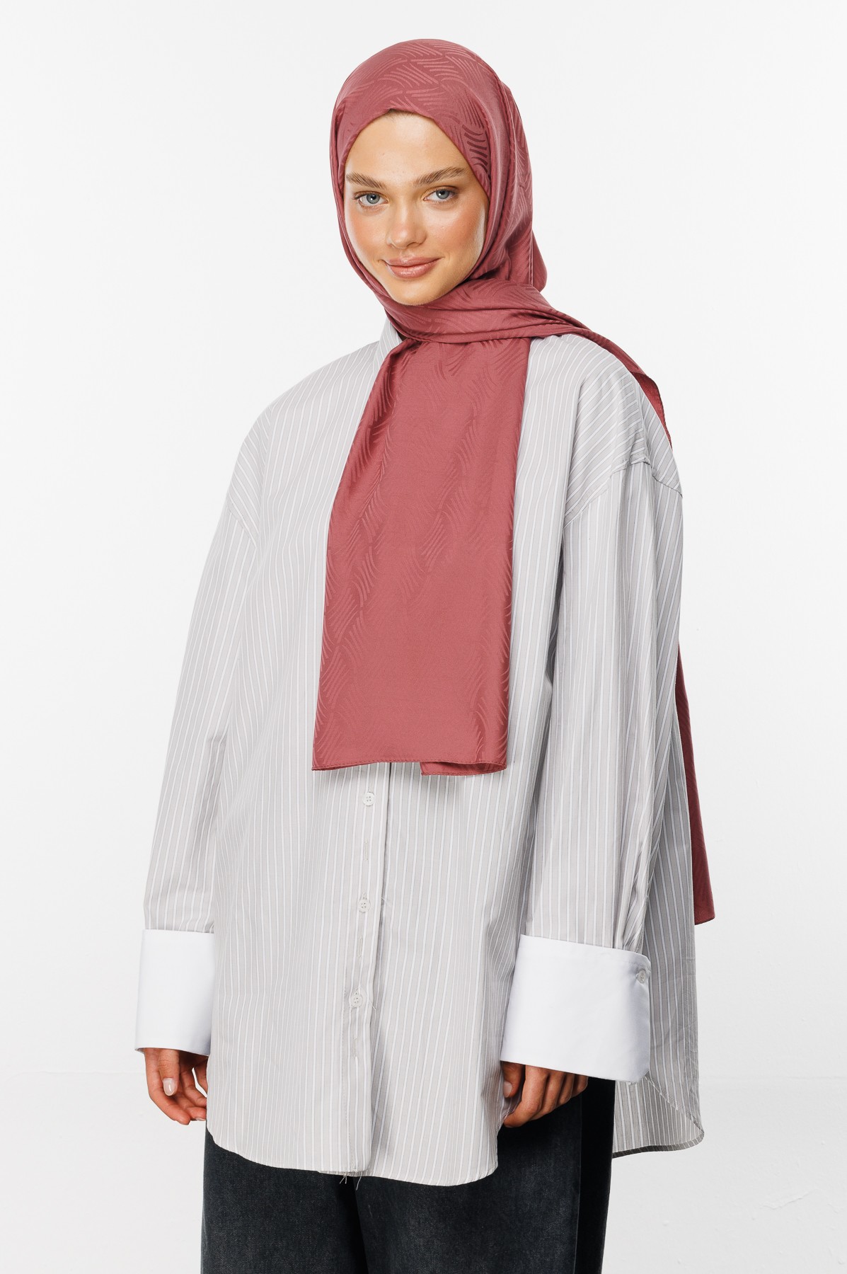 Aura Pattern Silk Jacquard Shawl - Dried Rose