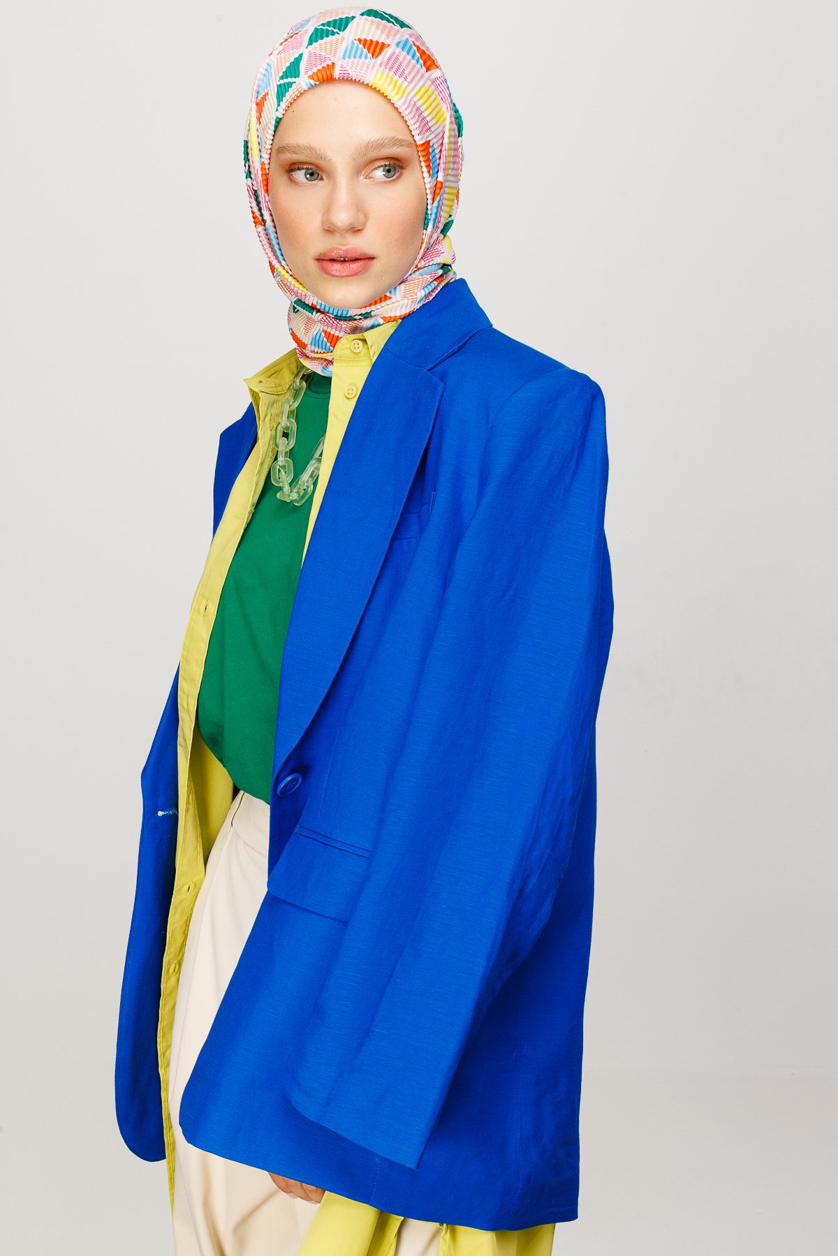 Prism Pattern Pleated Scarf - Benetton Green