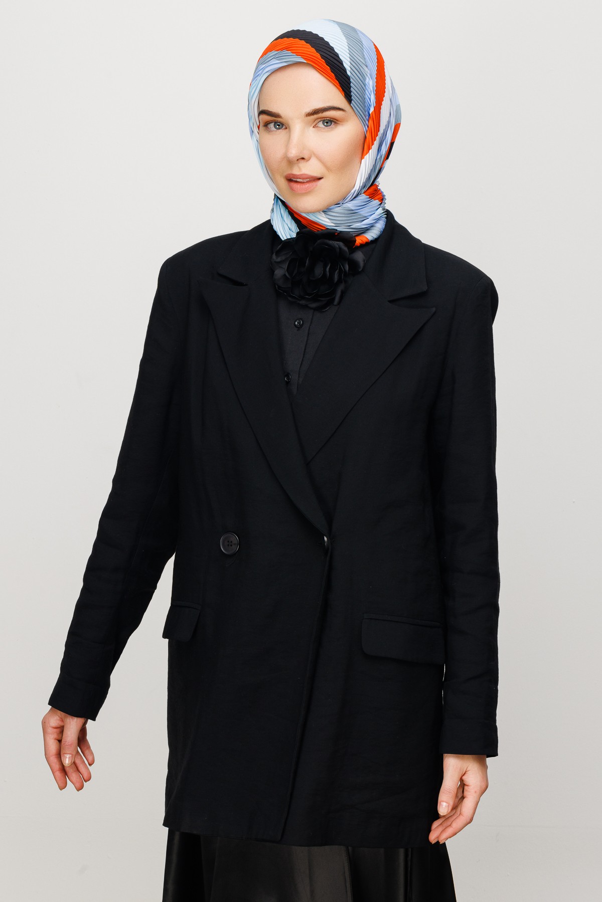 Akra Pattern Pleated Scarf - Turuncu
