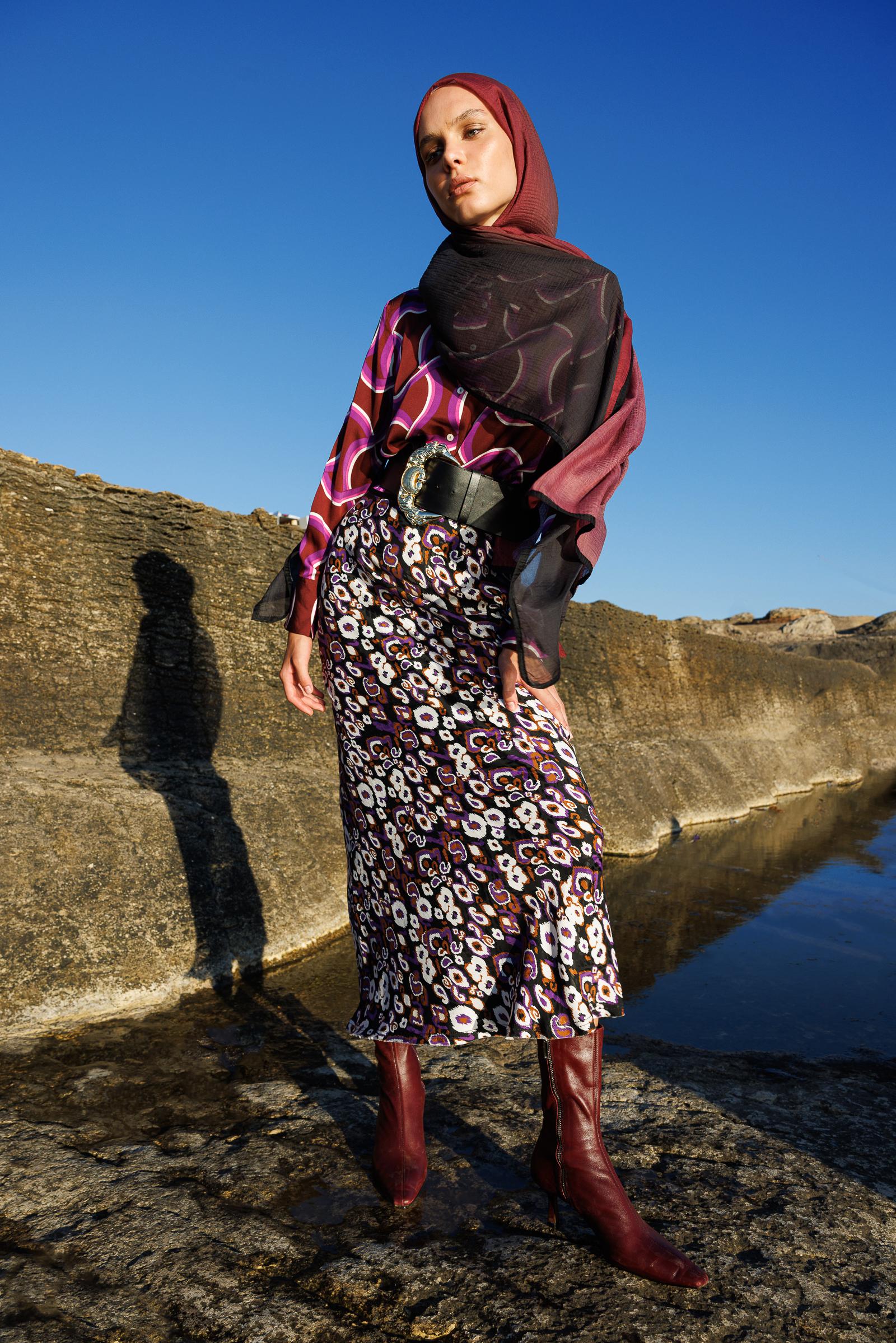Degrade Müslin Şal - Bordo
