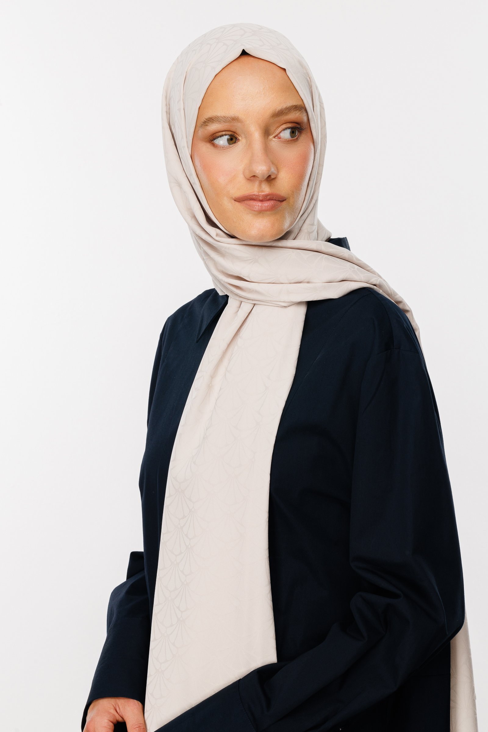 Lotus Pattern Silk Jacquard Shawl - Stone Color